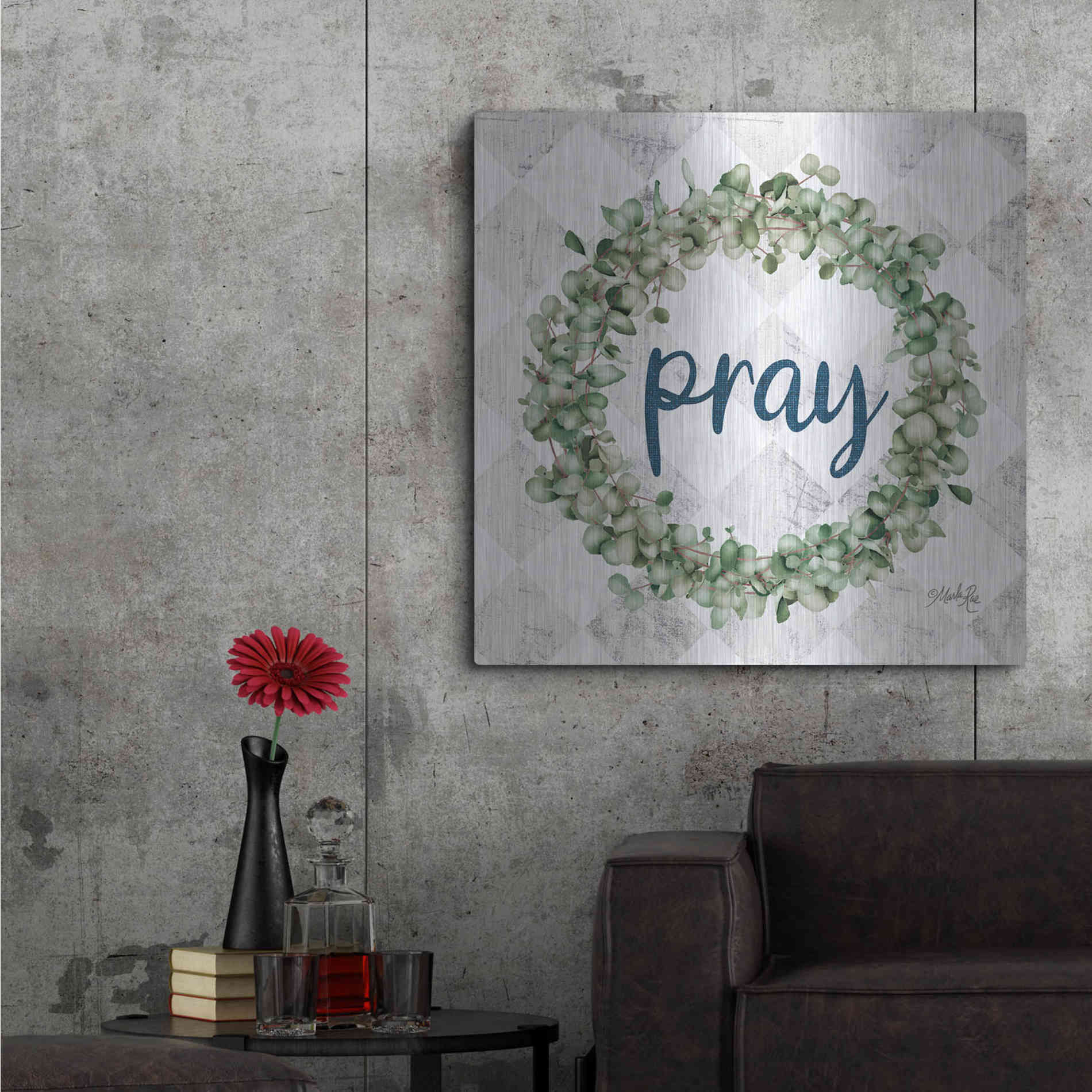 Luxe Metal Art 'Pray Eucalyptus Wreath' by Marla Rae, Metal Wall Art,36x36