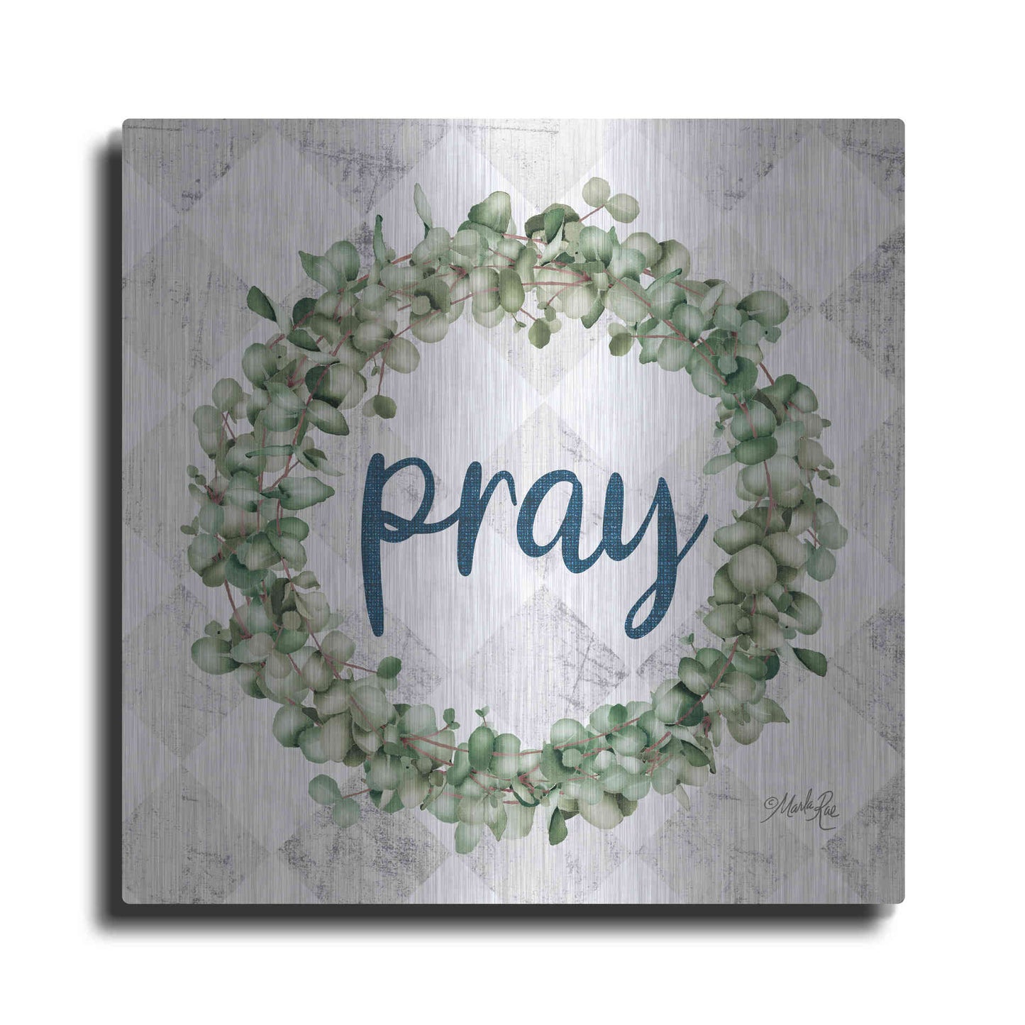 Luxe Metal Art 'Pray Eucalyptus Wreath' by Marla Rae, Metal Wall Art