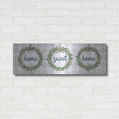 Luxe Metal Art 'Home Sweet Home Eucalyptus Wreaths' by Marla Rae, Metal Wall Art,36x12