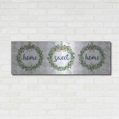 Luxe Metal Art 'Home Sweet Home Eucalyptus Wreaths' by Marla Rae, Metal Wall Art,48x16