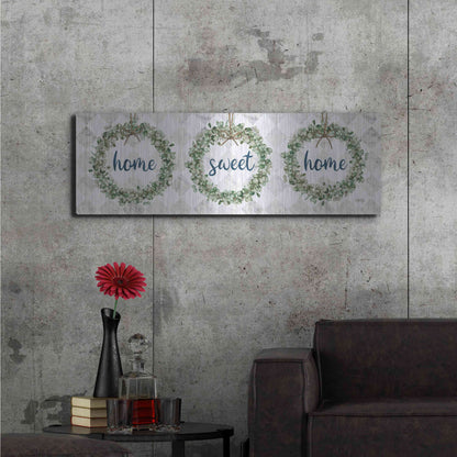 Luxe Metal Art 'Home Sweet Home Eucalyptus Wreaths' by Marla Rae, Metal Wall Art,48x16