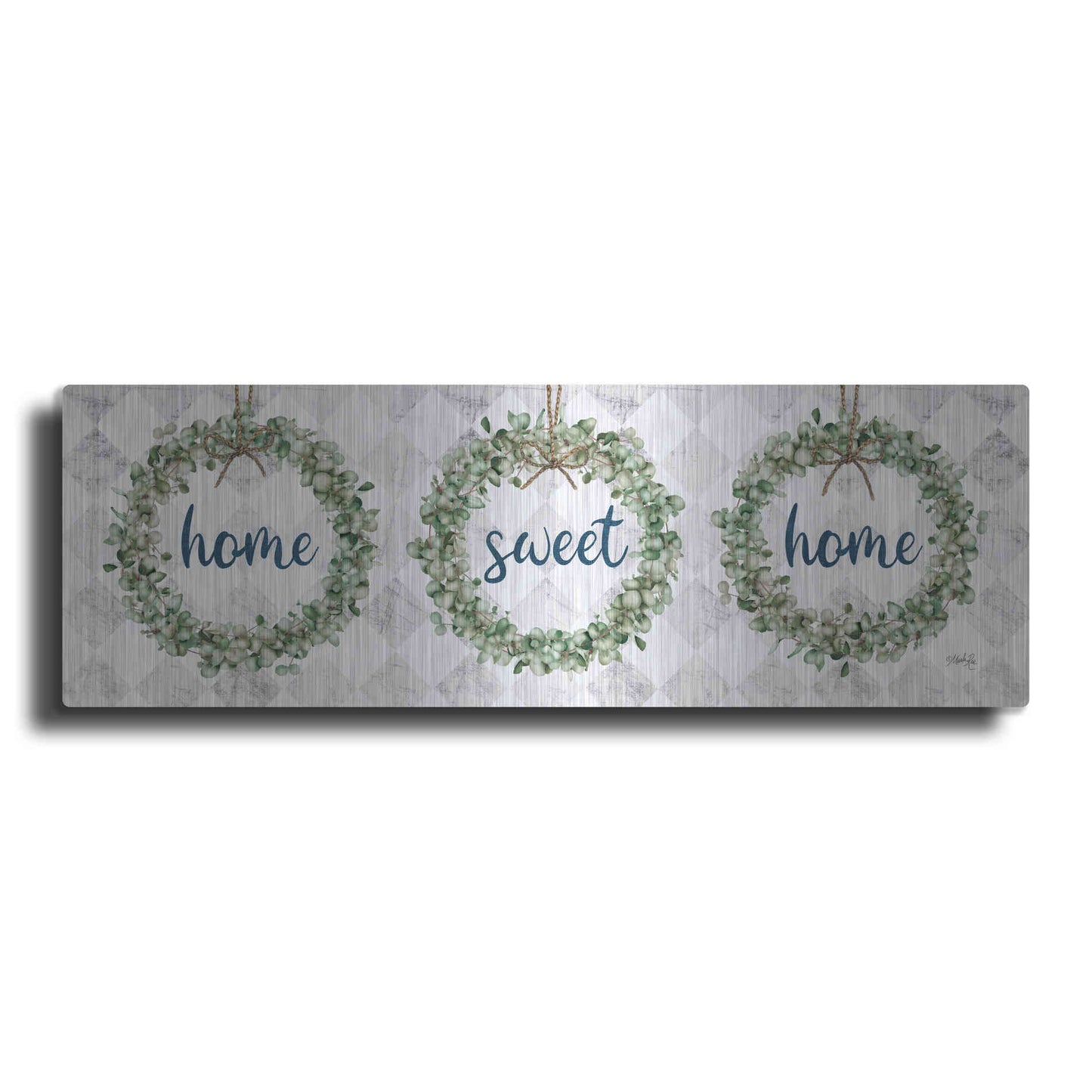 Luxe Metal Art 'Home Sweet Home Eucalyptus Wreaths' by Marla Rae, Metal Wall Art
