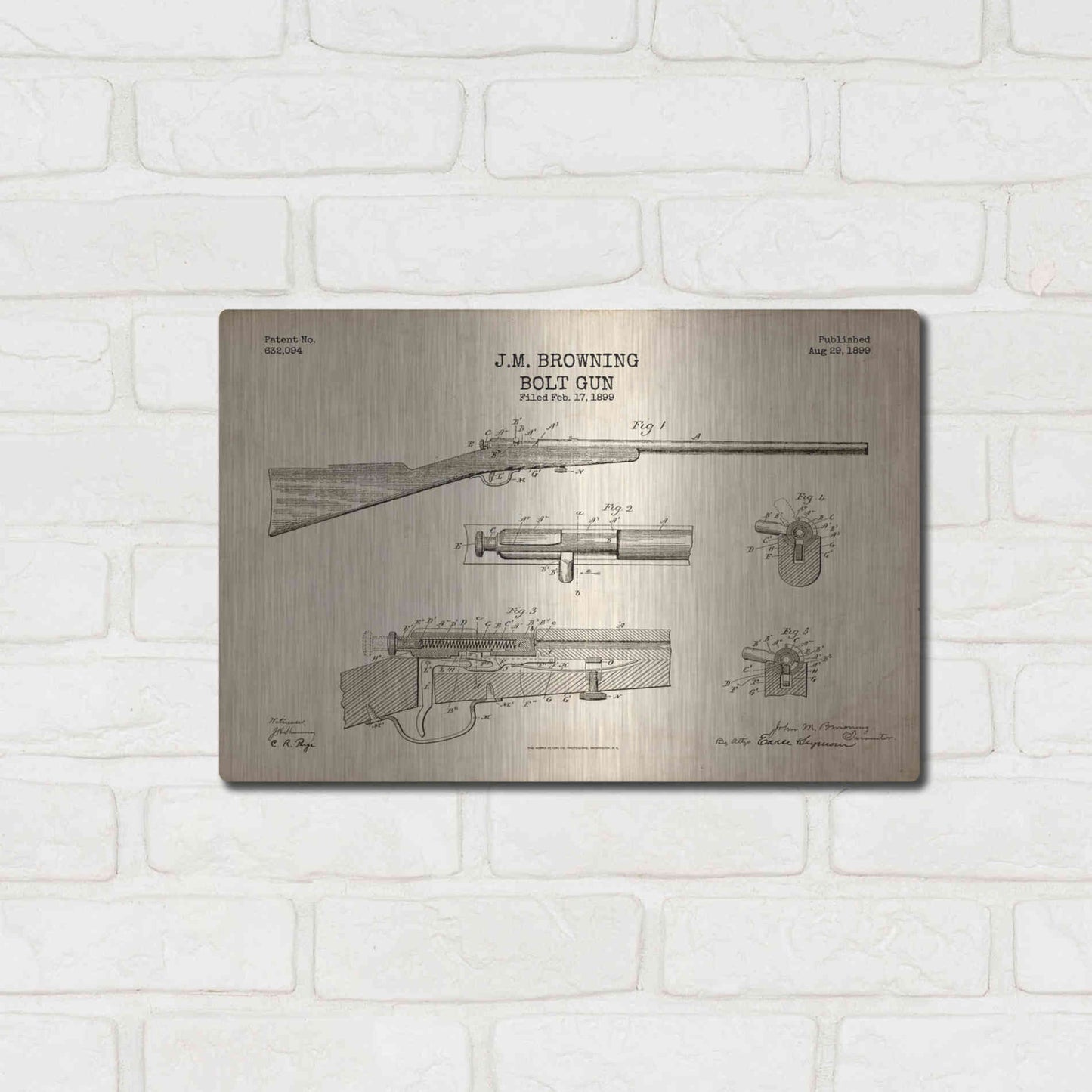 Luxe Metal Art 'Rifle Blueprint Patent Parchment' Metal Wall Art,16x12