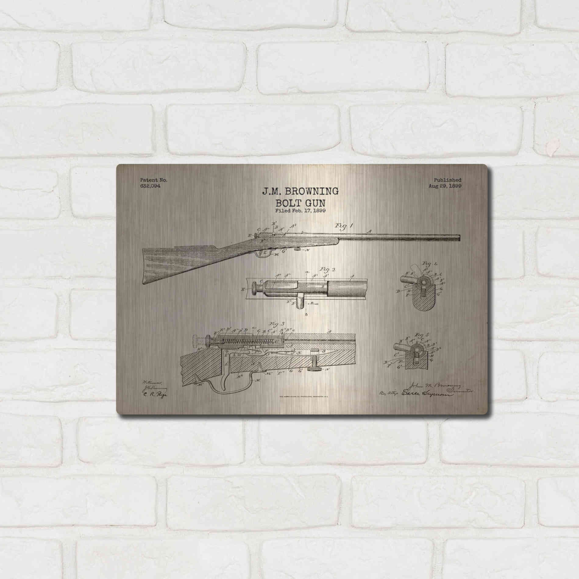 Luxe Metal Art 'Rifle Blueprint Patent Parchment' Metal Wall Art,16x12
