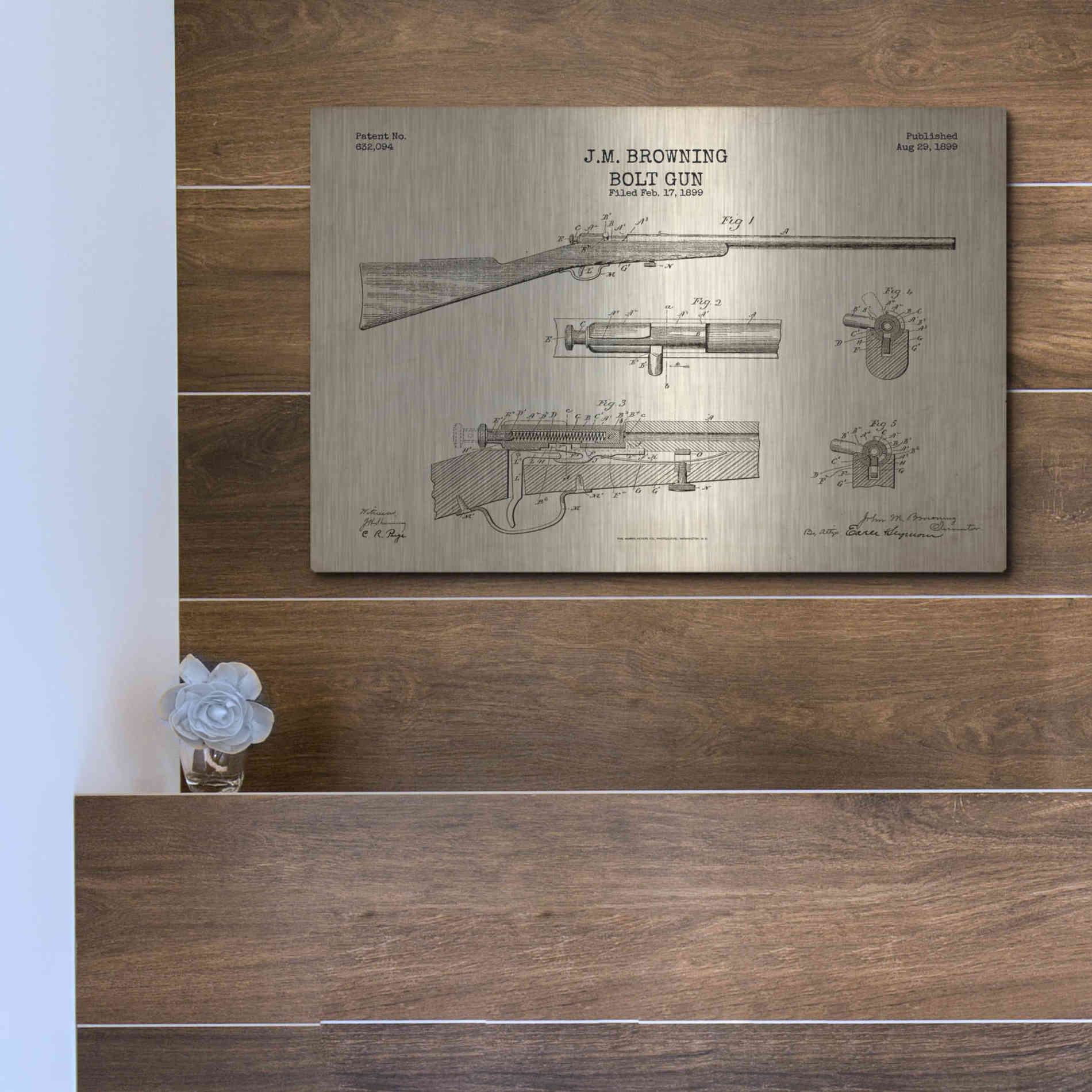 Luxe Metal Art 'Rifle Blueprint Patent Parchment' Metal Wall Art,16x12