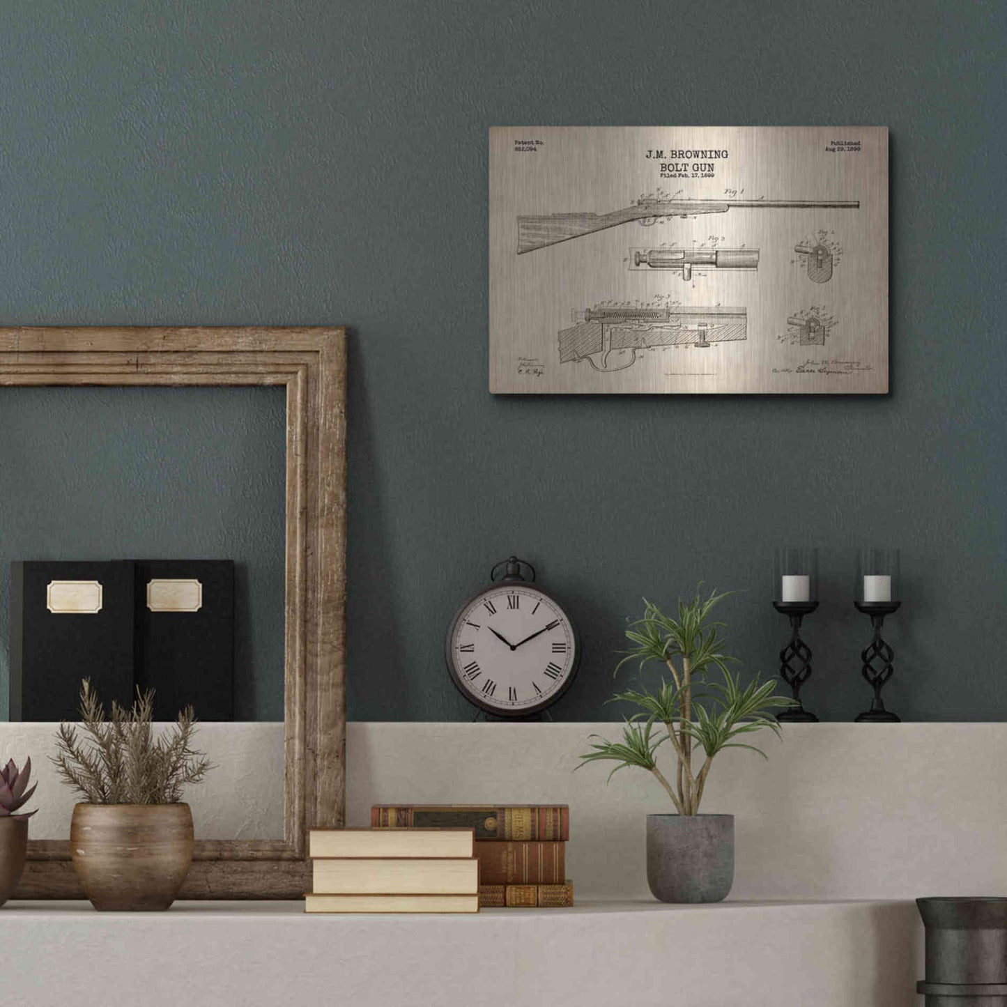 Luxe Metal Art 'Rifle Blueprint Patent Parchment' Metal Wall Art,16x12