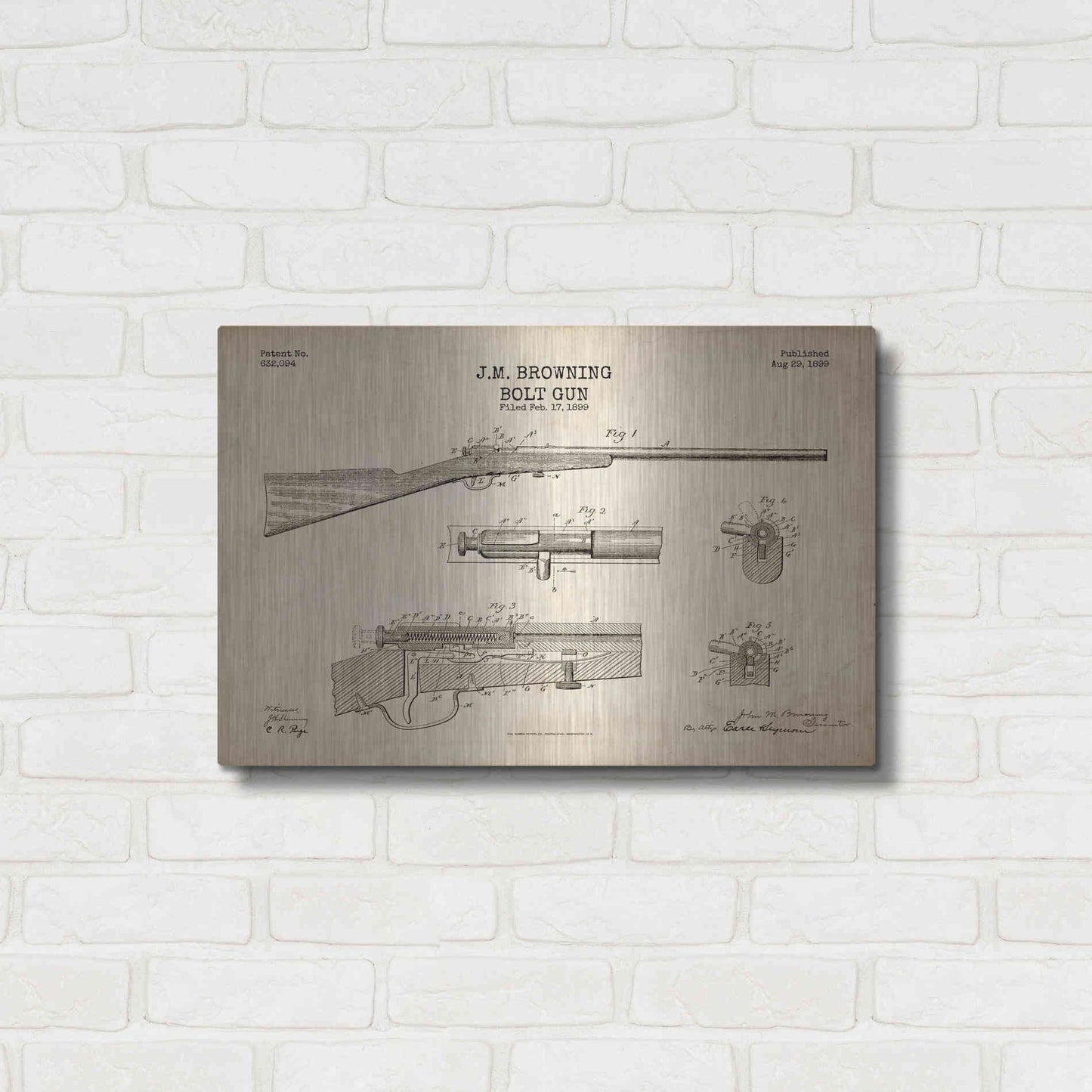 Luxe Metal Art 'Rifle Blueprint Patent Parchment' Metal Wall Art,24x16