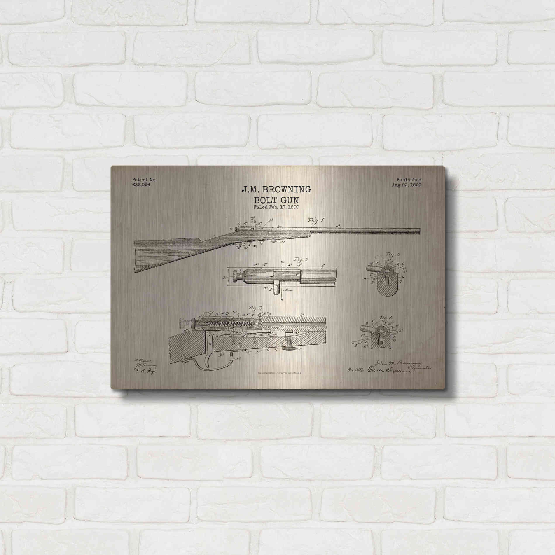 Luxe Metal Art 'Rifle Blueprint Patent Parchment' Metal Wall Art,24x16