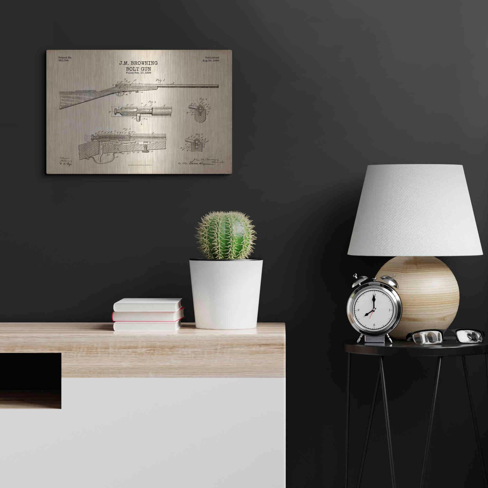 Luxe Metal Art 'Rifle Blueprint Patent Parchment' Metal Wall Art,24x16