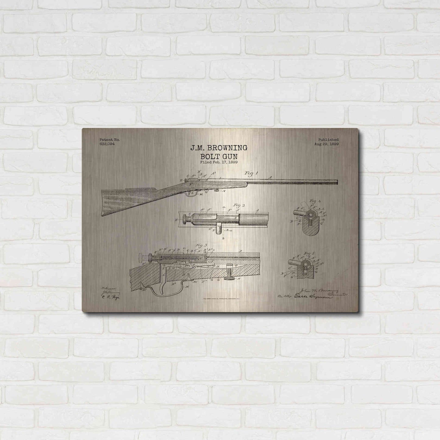 Luxe Metal Art 'Rifle Blueprint Patent Parchment' Metal Wall Art,36x24