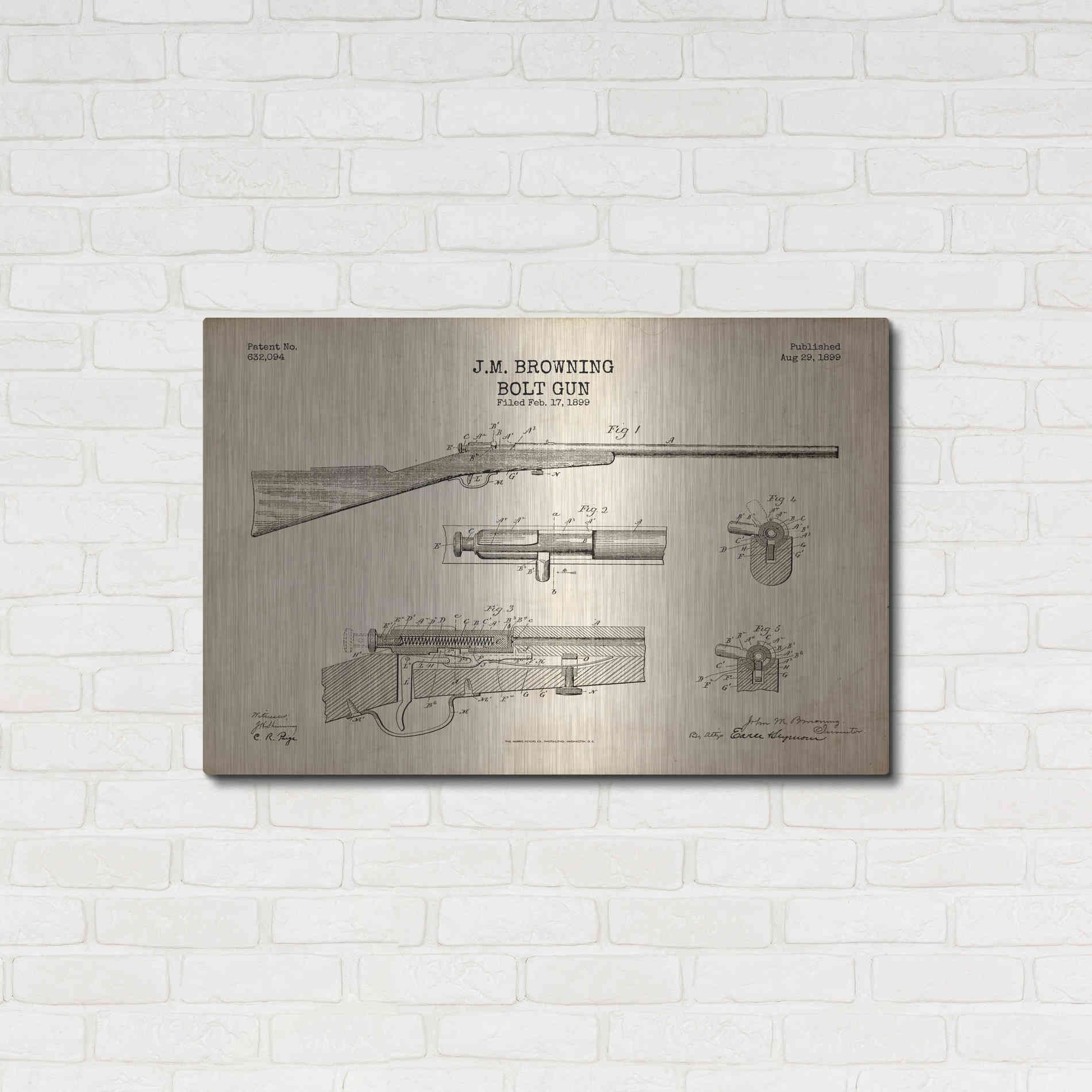 Luxe Metal Art 'Rifle Blueprint Patent Parchment' Metal Wall Art,36x24