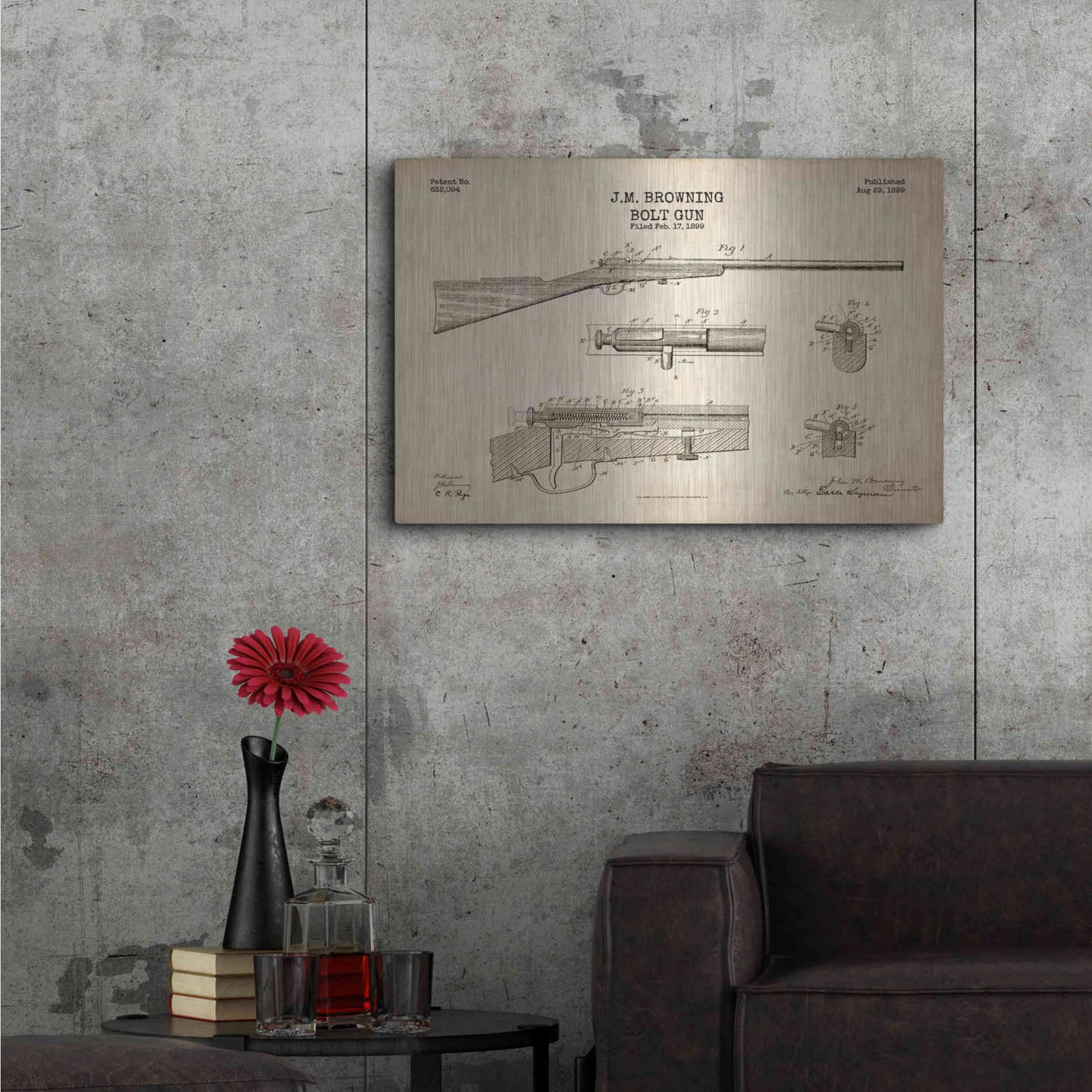 Luxe Metal Art 'Rifle Blueprint Patent Parchment' Metal Wall Art,36x24