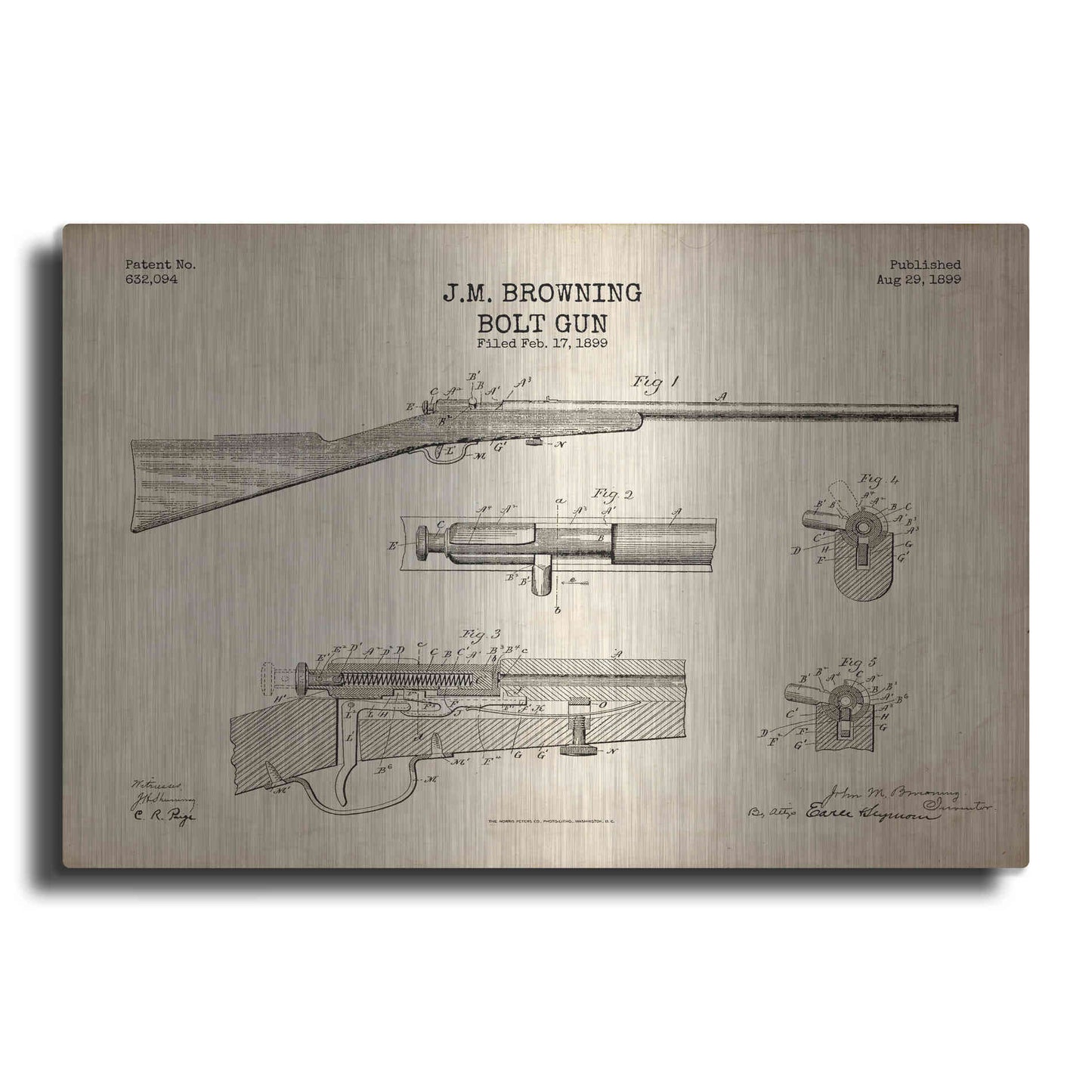 Luxe Metal Art 'Rifle Blueprint Patent Parchment' Metal Wall Art