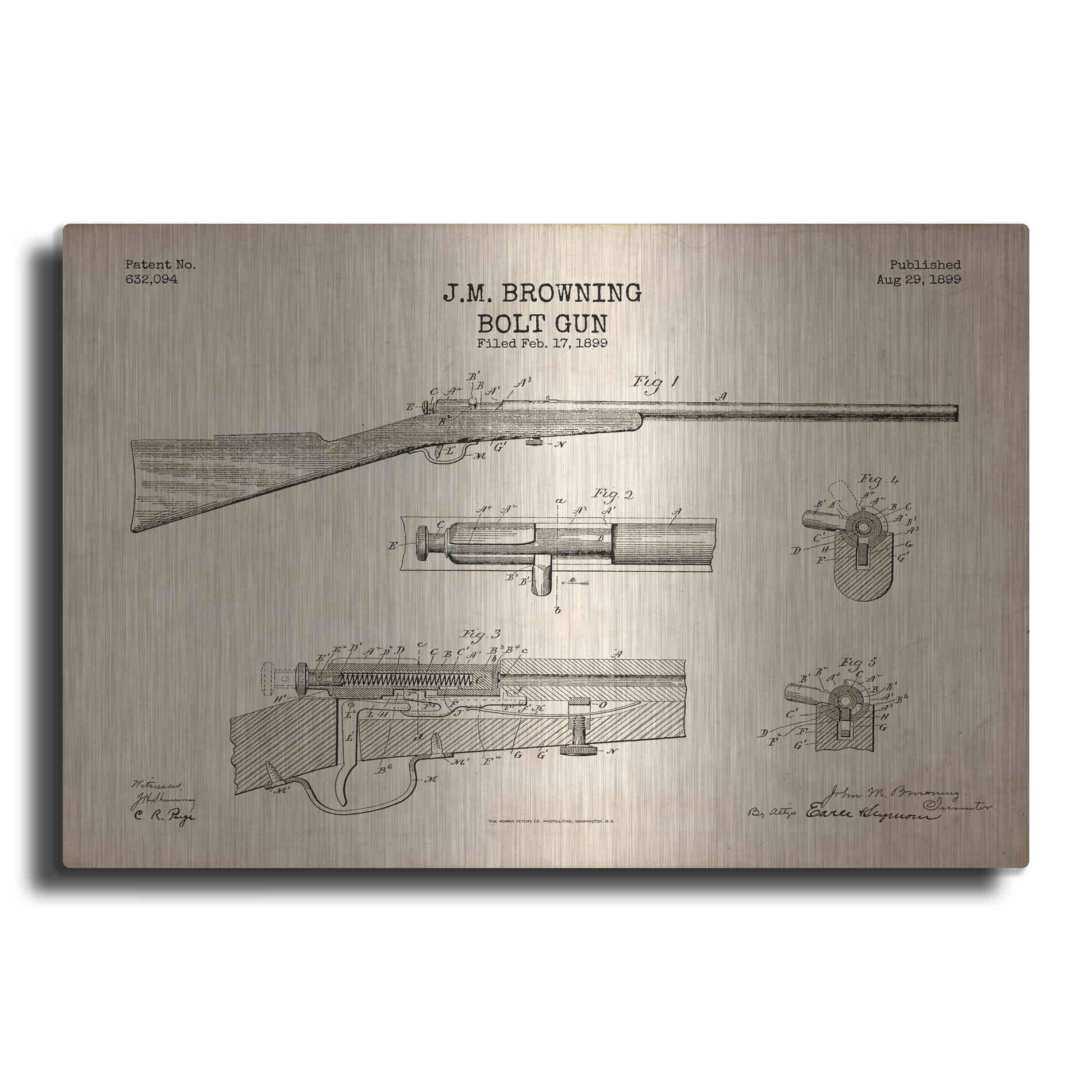 Luxe Metal Art 'Rifle Blueprint Patent Parchment' Metal Wall Art