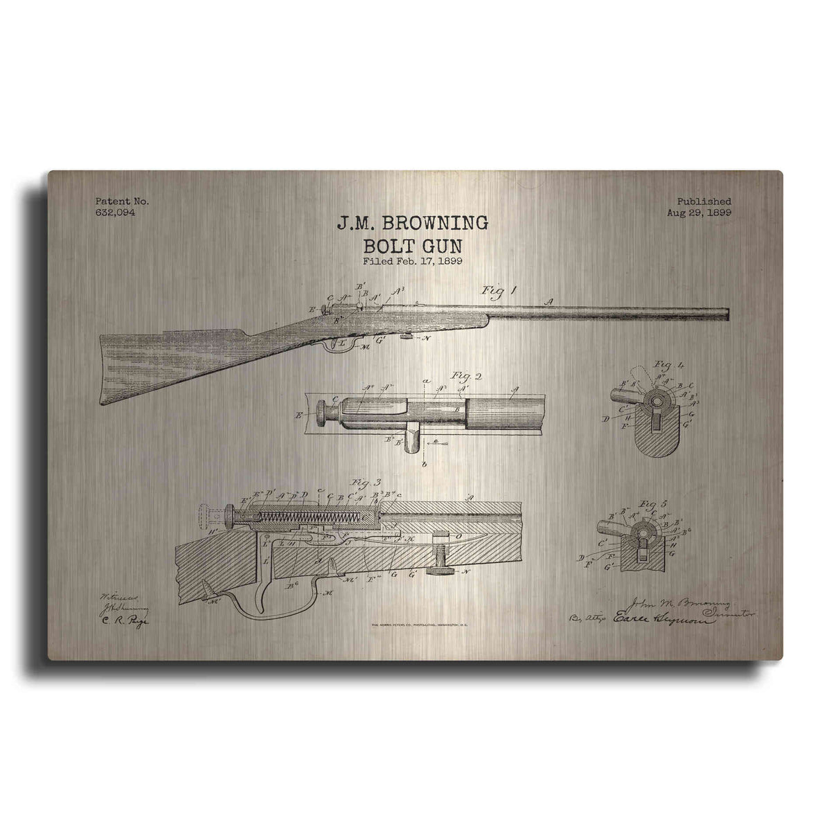 Luxe Metal Art 'Rifle Blueprint Patent Parchment' Metal Wall Art
