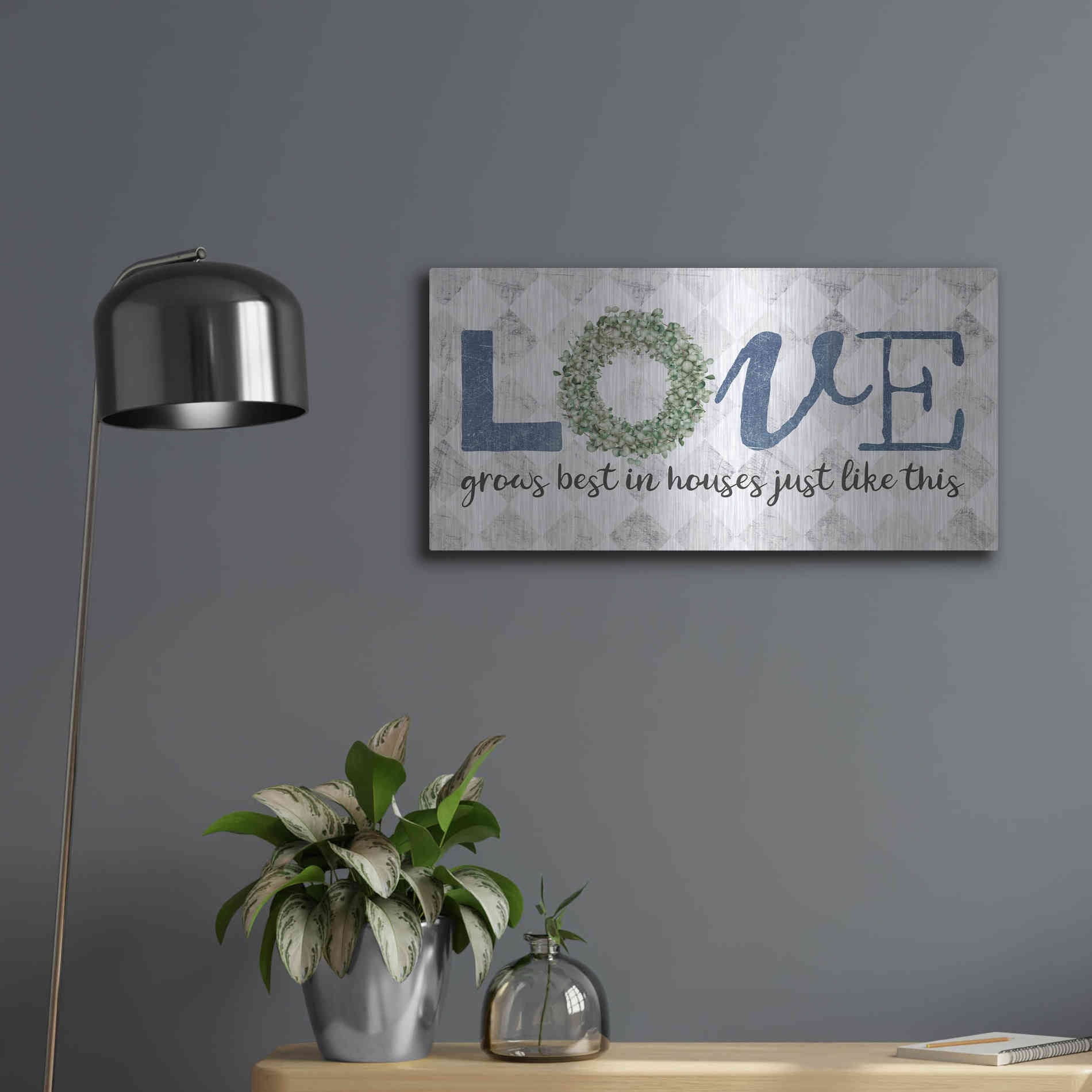 Luxe Metal Art 'Love Grows Best' by Marla Rae, Metal Wall Art,24x12