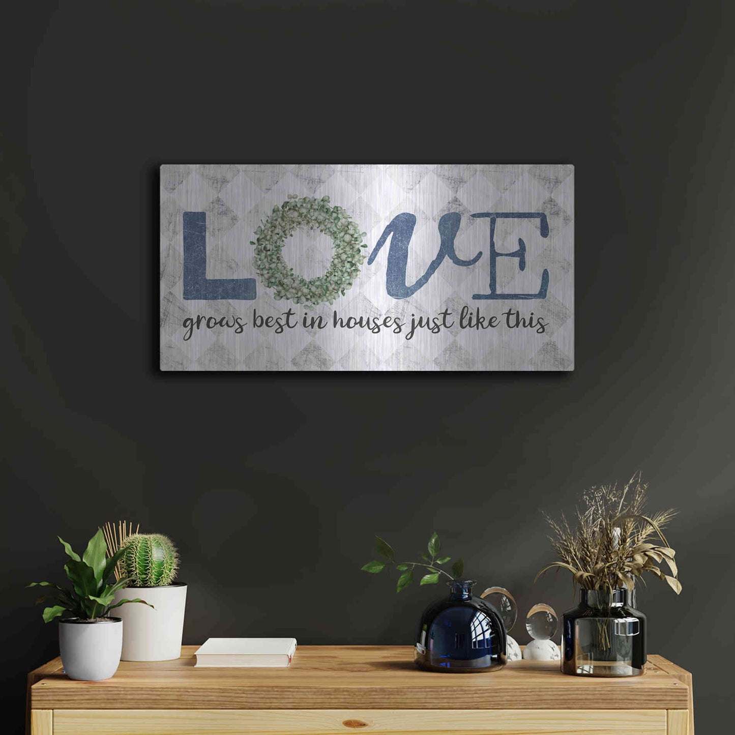 Luxe Metal Art 'Love Grows Best' by Marla Rae, Metal Wall Art,24x12