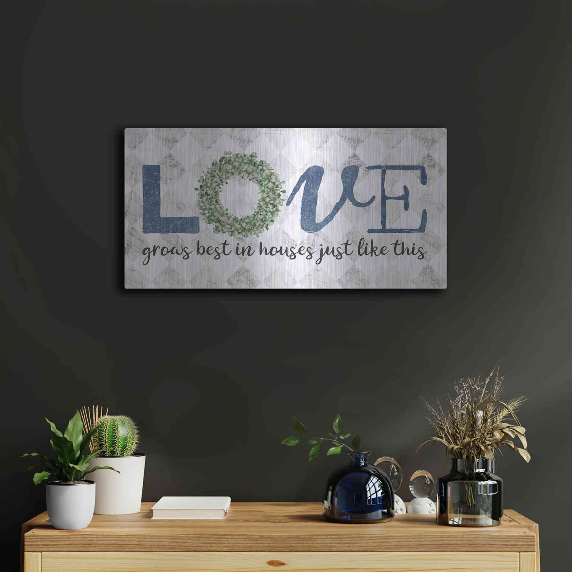 Luxe Metal Art 'Love Grows Best' by Marla Rae, Metal Wall Art,24x12