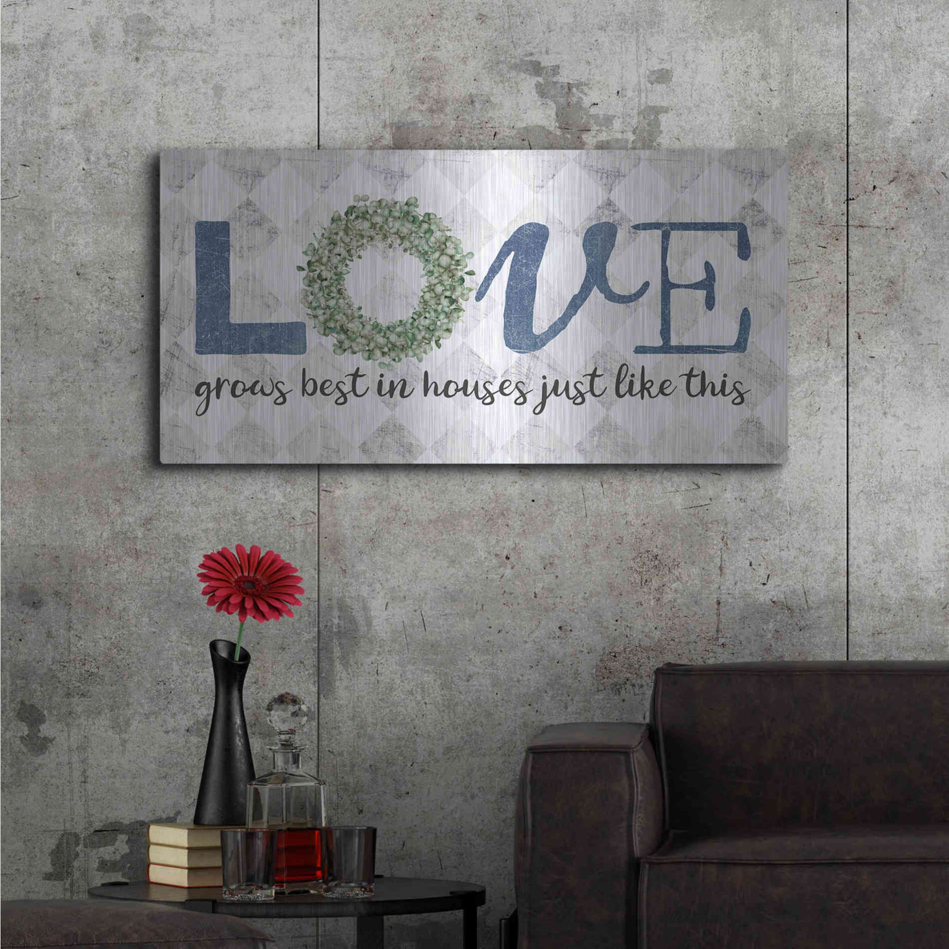 Luxe Metal Art 'Love Grows Best' by Marla Rae, Metal Wall Art,48x24