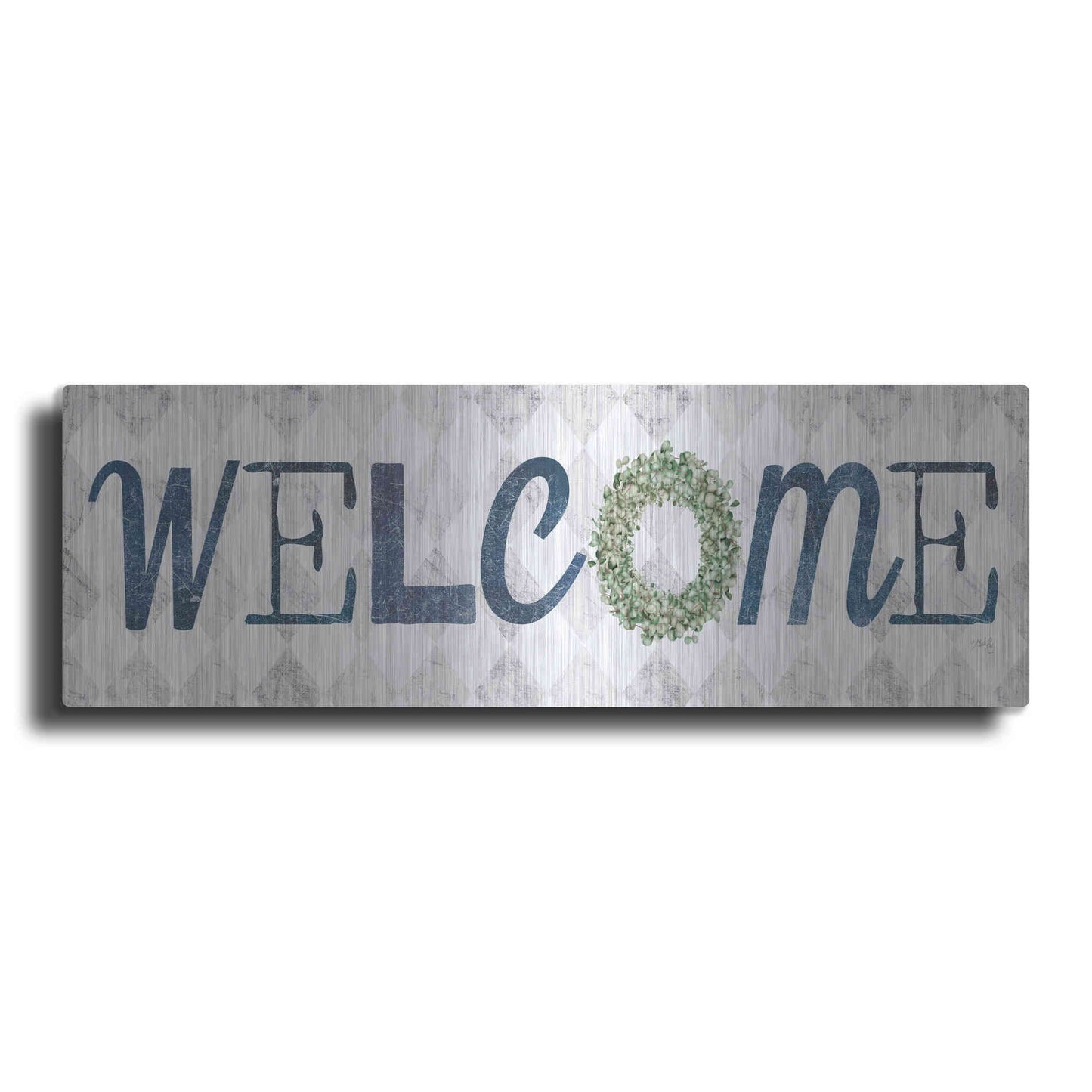Luxe Metal Art 'Welcome with Eucalyptus Wreath I' by Marla Rae, Metal Wall Art