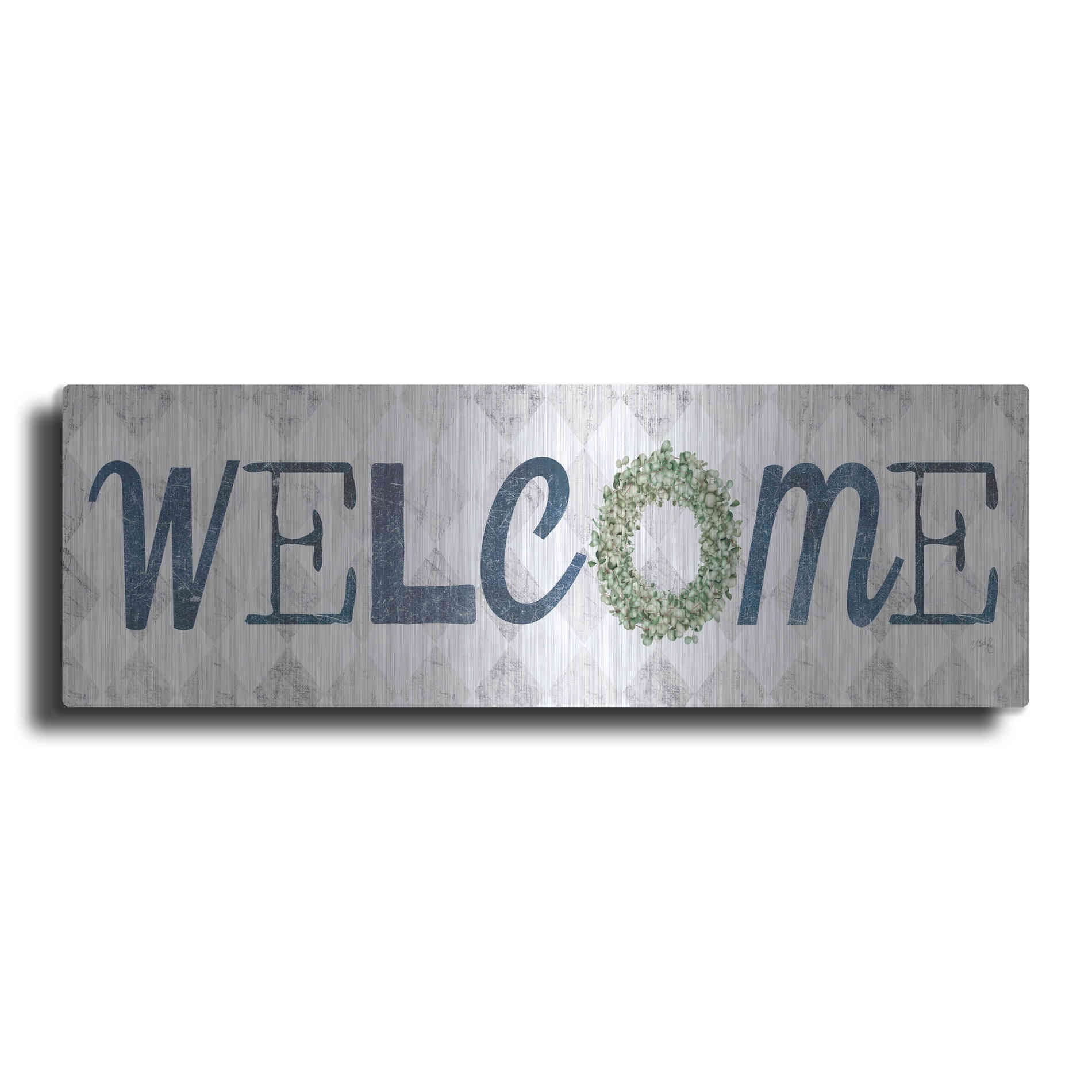 Luxe Metal Art 'Welcome with Eucalyptus Wreath I' by Marla Rae, Metal Wall Art