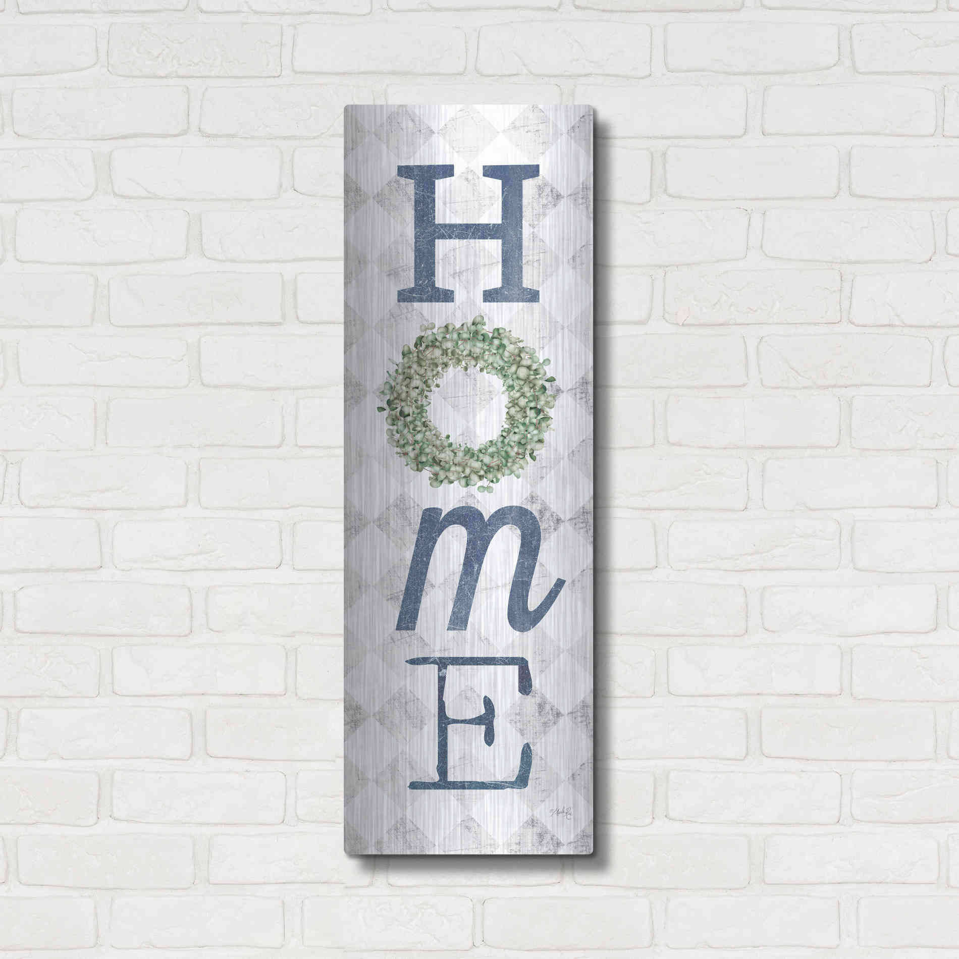 Luxe Metal Art 'Home with Eucalyptus Wreath II' by Marla Rae, Metal Wall Art,12x36