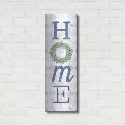 Luxe Metal Art 'Home with Eucalyptus Wreath II' by Marla Rae, Metal Wall Art,12x36