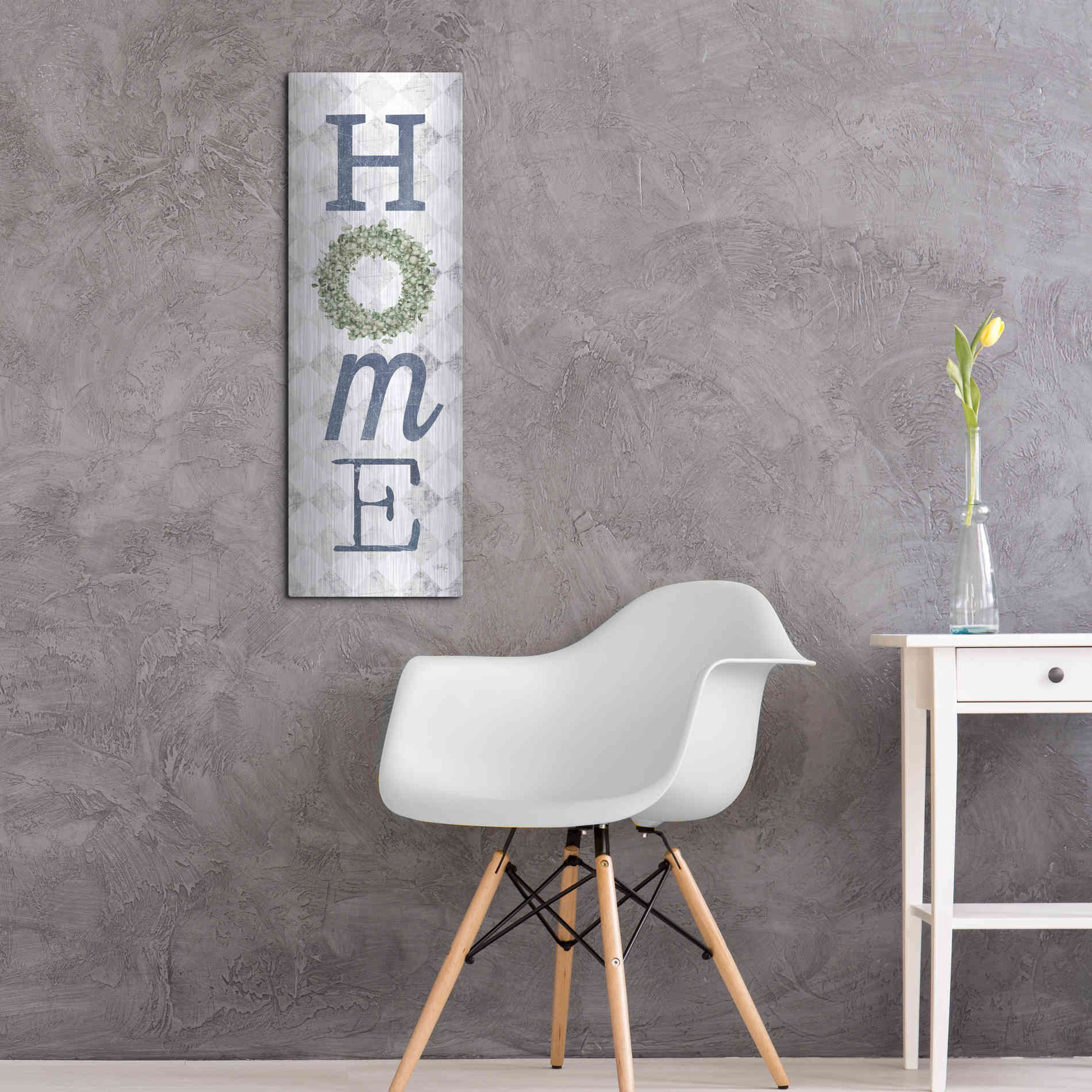 Luxe Metal Art 'Home with Eucalyptus Wreath II' by Marla Rae, Metal Wall Art,12x36