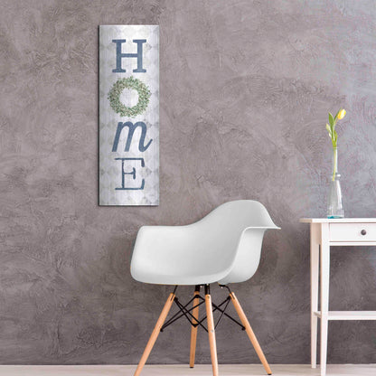 Luxe Metal Art 'Home with Eucalyptus Wreath II' by Marla Rae, Metal Wall Art,12x36