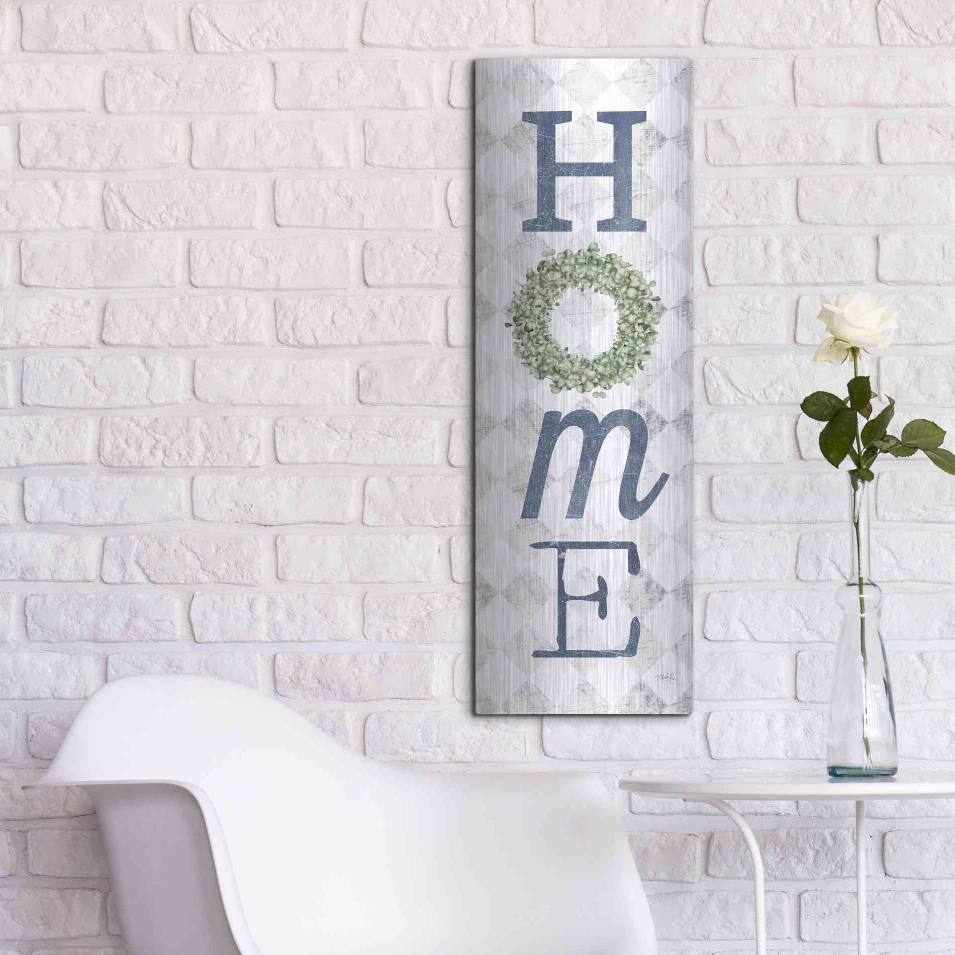 Luxe Metal Art 'Home with Eucalyptus Wreath II' by Marla Rae, Metal Wall Art,12x36