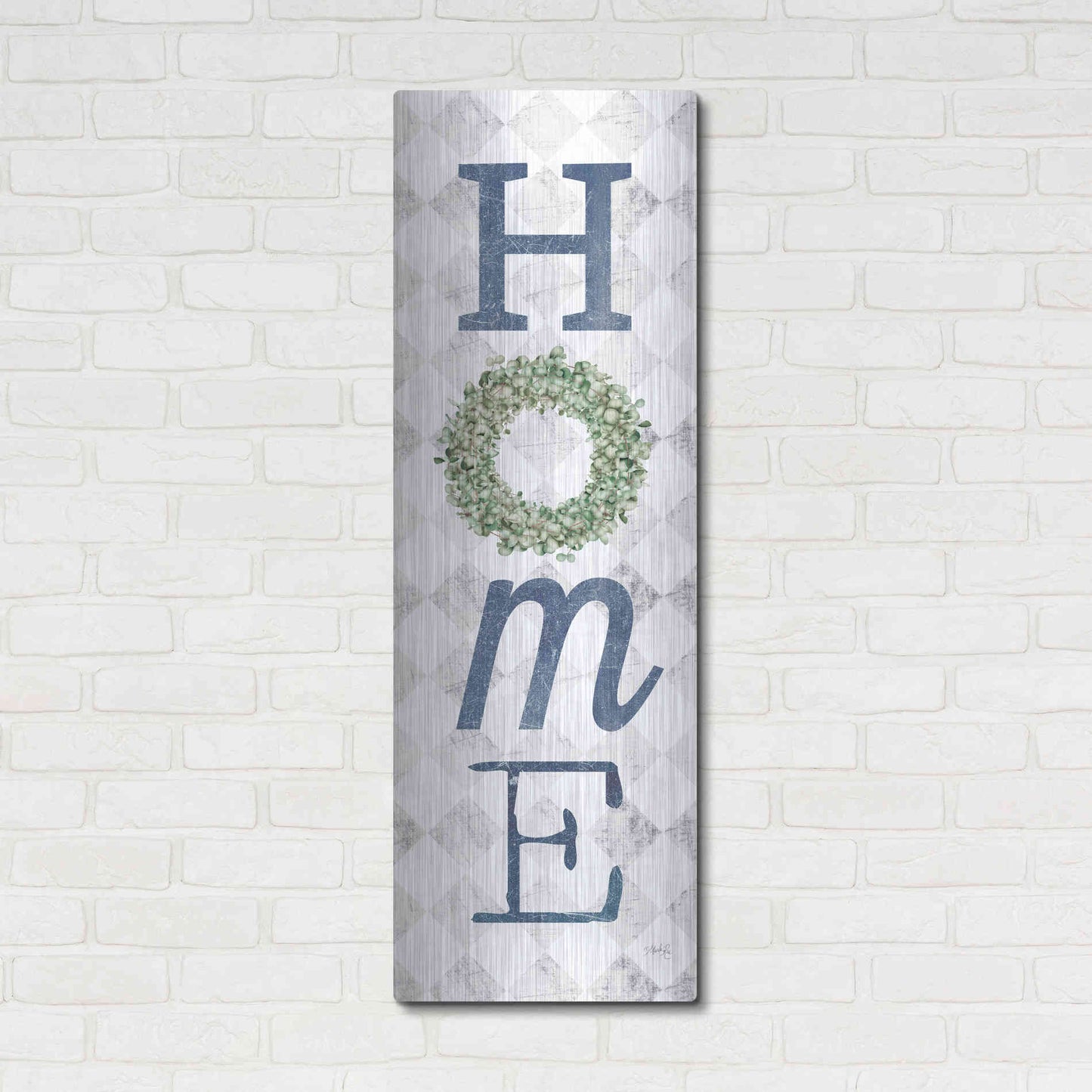 Luxe Metal Art 'Home with Eucalyptus Wreath II' by Marla Rae, Metal Wall Art,16x48