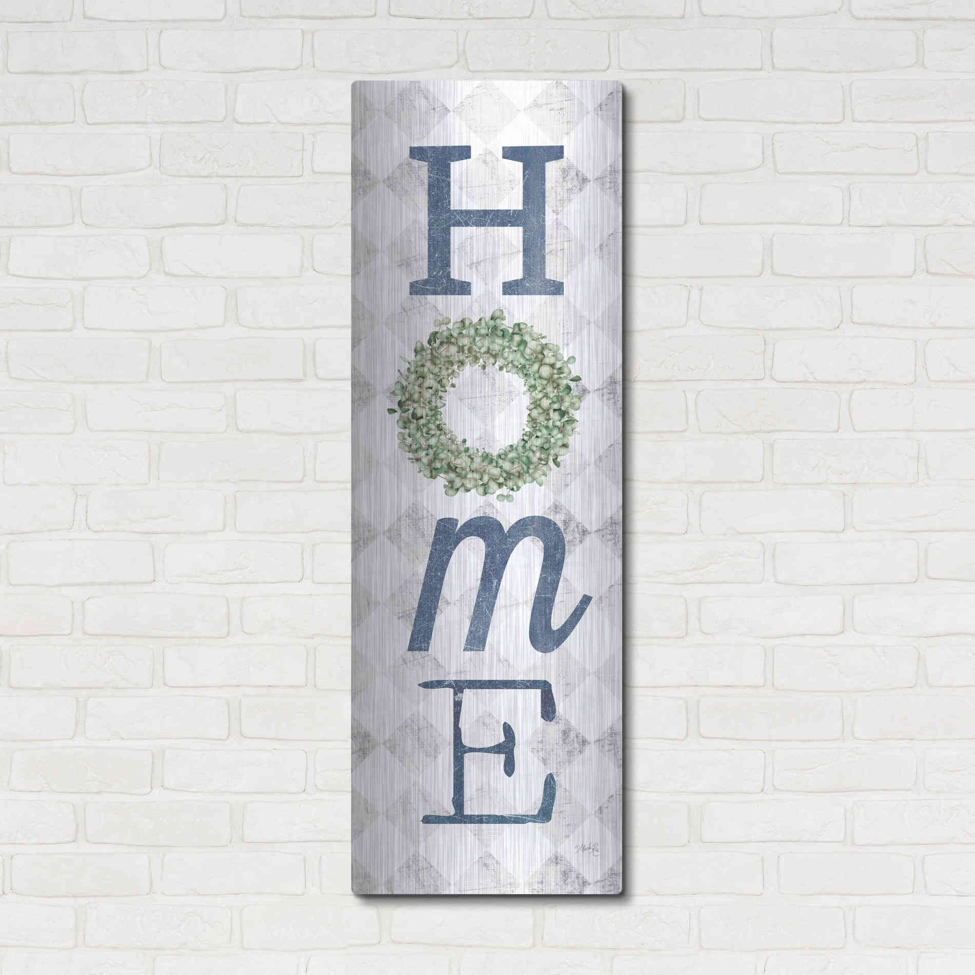 Luxe Metal Art 'Home with Eucalyptus Wreath II' by Marla Rae, Metal Wall Art,16x48
