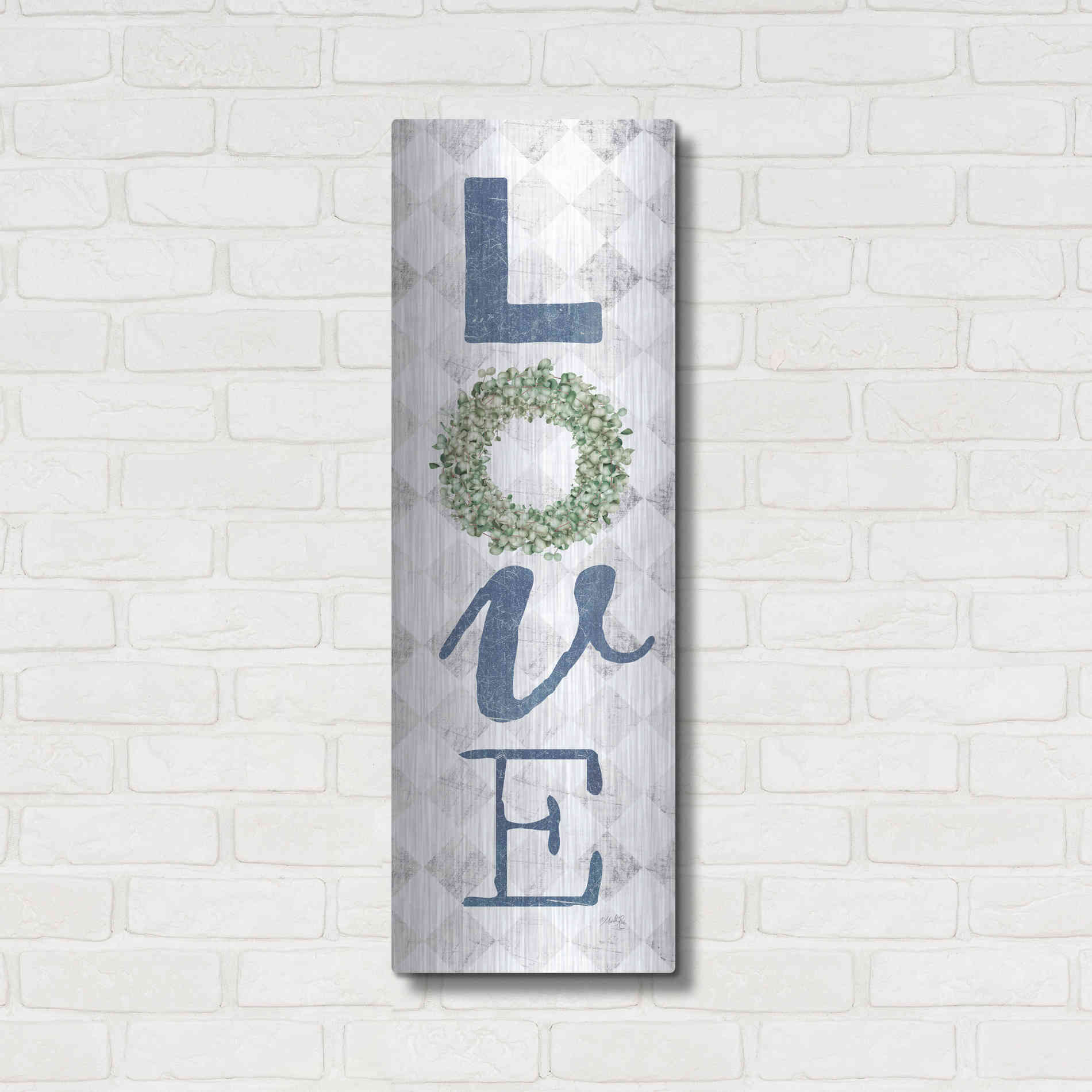 Luxe Metal Art 'Love with Eucalyptus Wreath II' by Marla Rae, Metal Wall Art,12x36