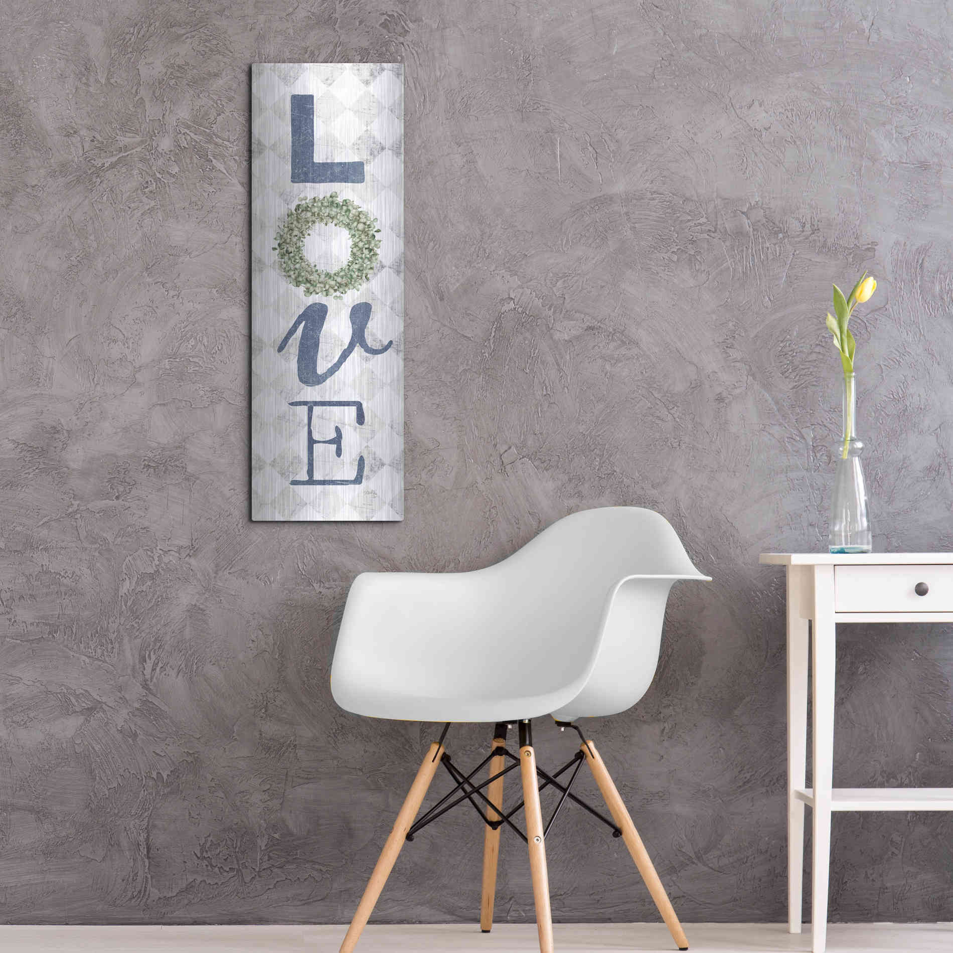 Luxe Metal Art 'Love with Eucalyptus Wreath II' by Marla Rae, Metal Wall Art,12x36