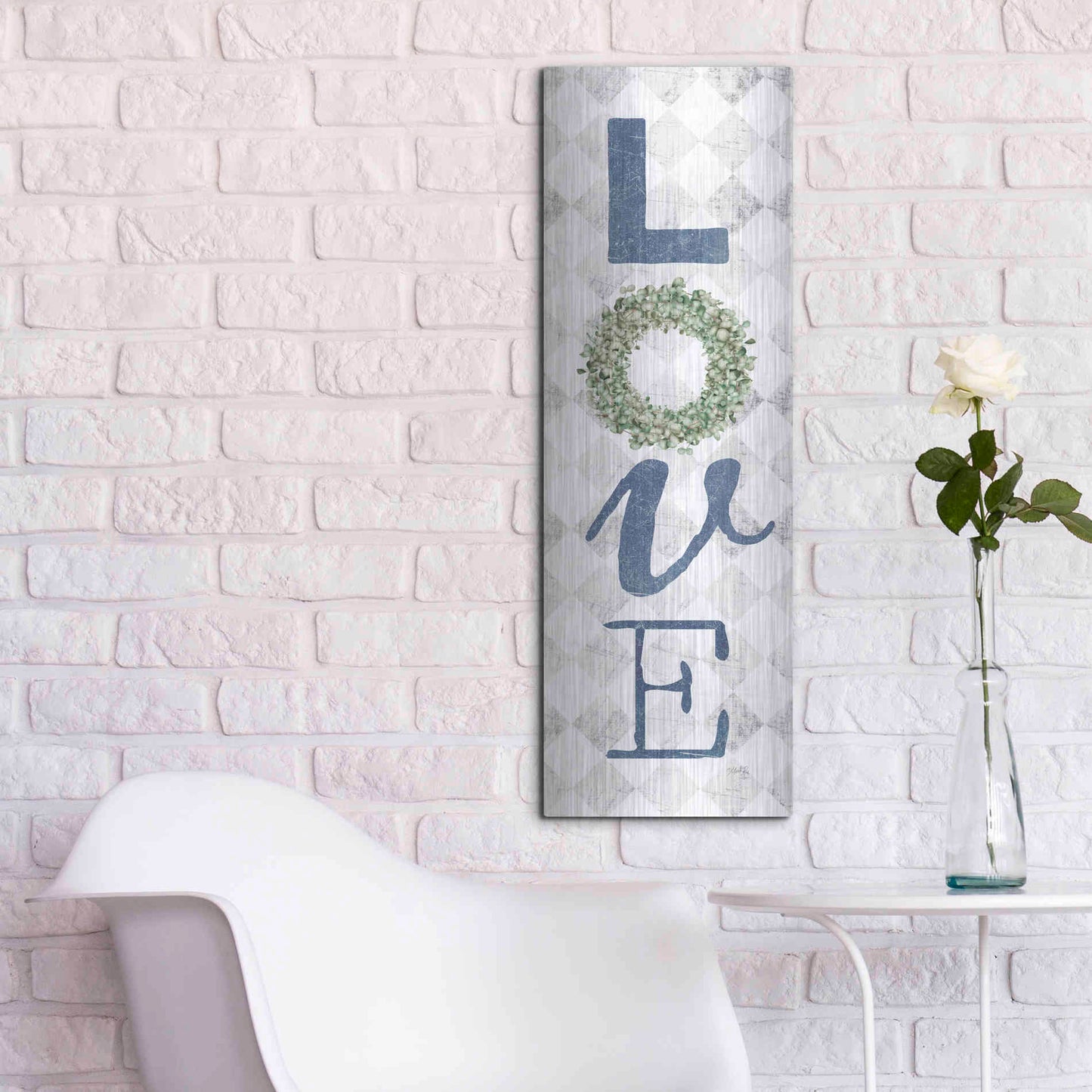 Luxe Metal Art 'Love with Eucalyptus Wreath II' by Marla Rae, Metal Wall Art,12x36