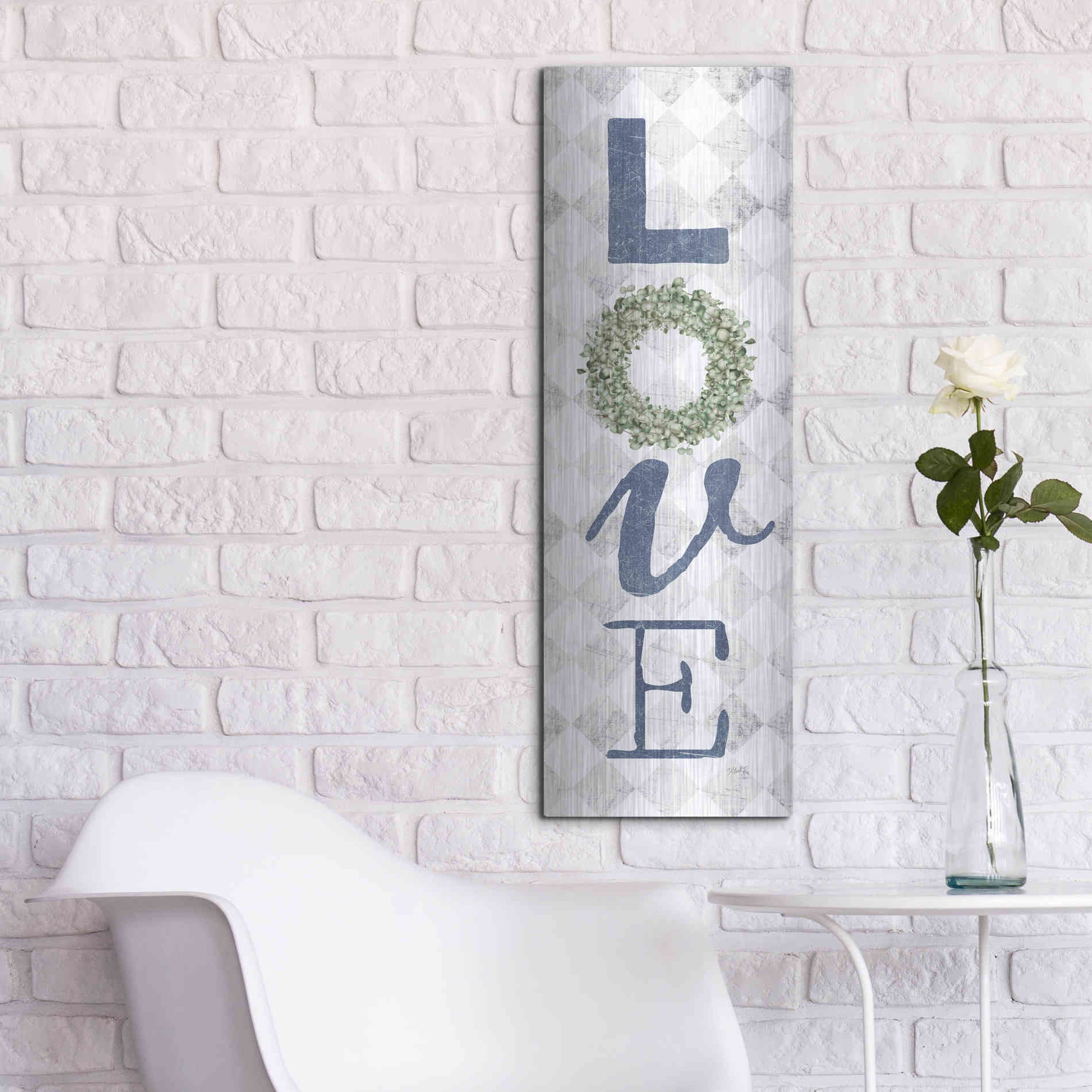 Luxe Metal Art 'Love with Eucalyptus Wreath II' by Marla Rae, Metal Wall Art,12x36