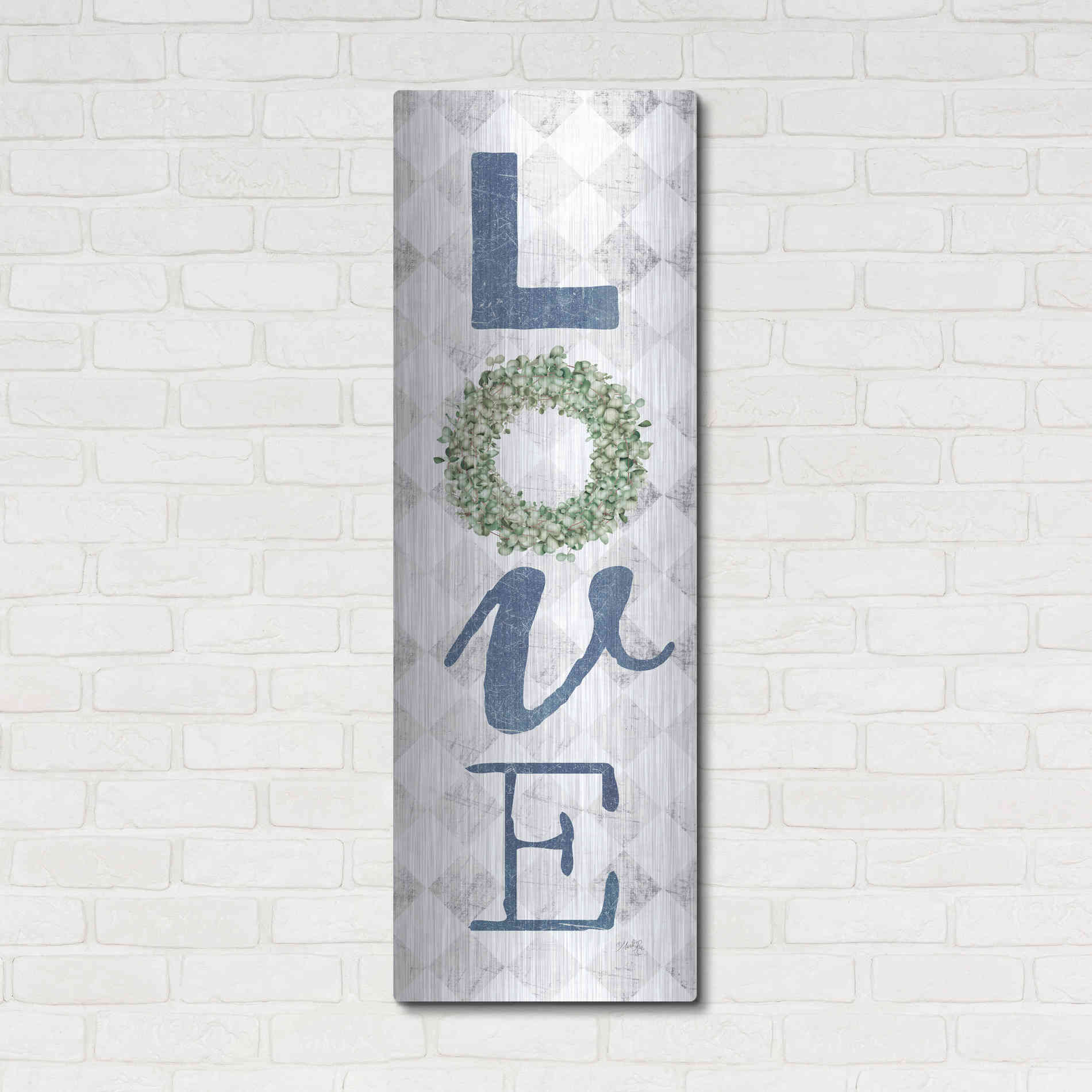 Luxe Metal Art 'Love with Eucalyptus Wreath II' by Marla Rae, Metal Wall Art,16x48