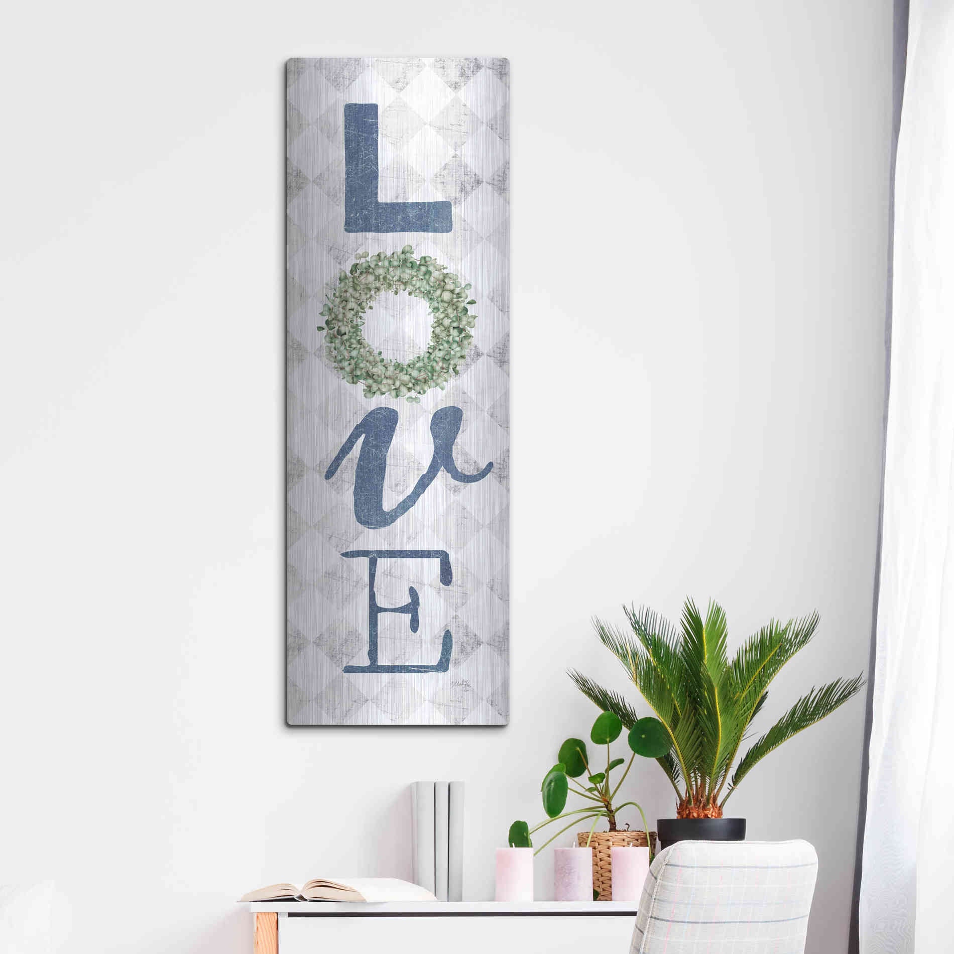 Luxe Metal Art 'Love with Eucalyptus Wreath II' by Marla Rae, Metal Wall Art,16x48
