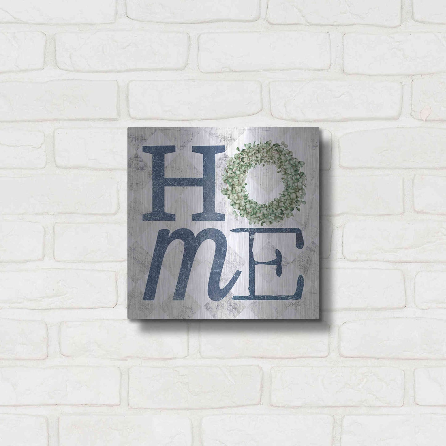 Luxe Metal Art 'Home with Eucalyptus Wreath III' by Marla Rae, Metal Wall Art,12x12