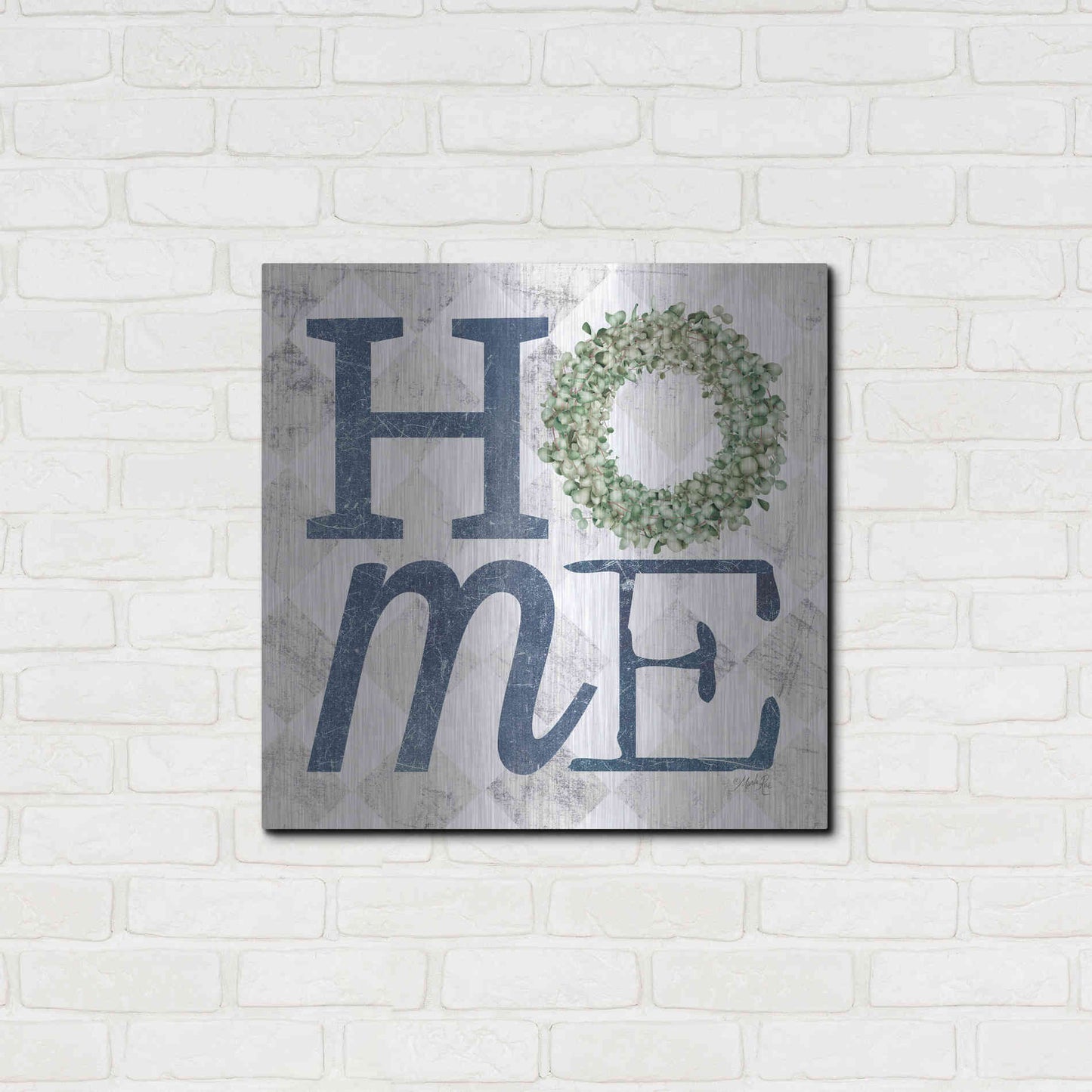 Luxe Metal Art 'Home with Eucalyptus Wreath III' by Marla Rae, Metal Wall Art,24x24
