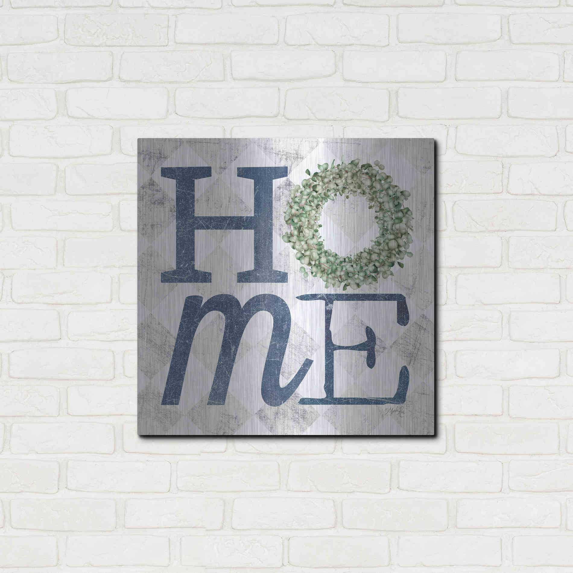 Luxe Metal Art 'Home with Eucalyptus Wreath III' by Marla Rae, Metal Wall Art,24x24