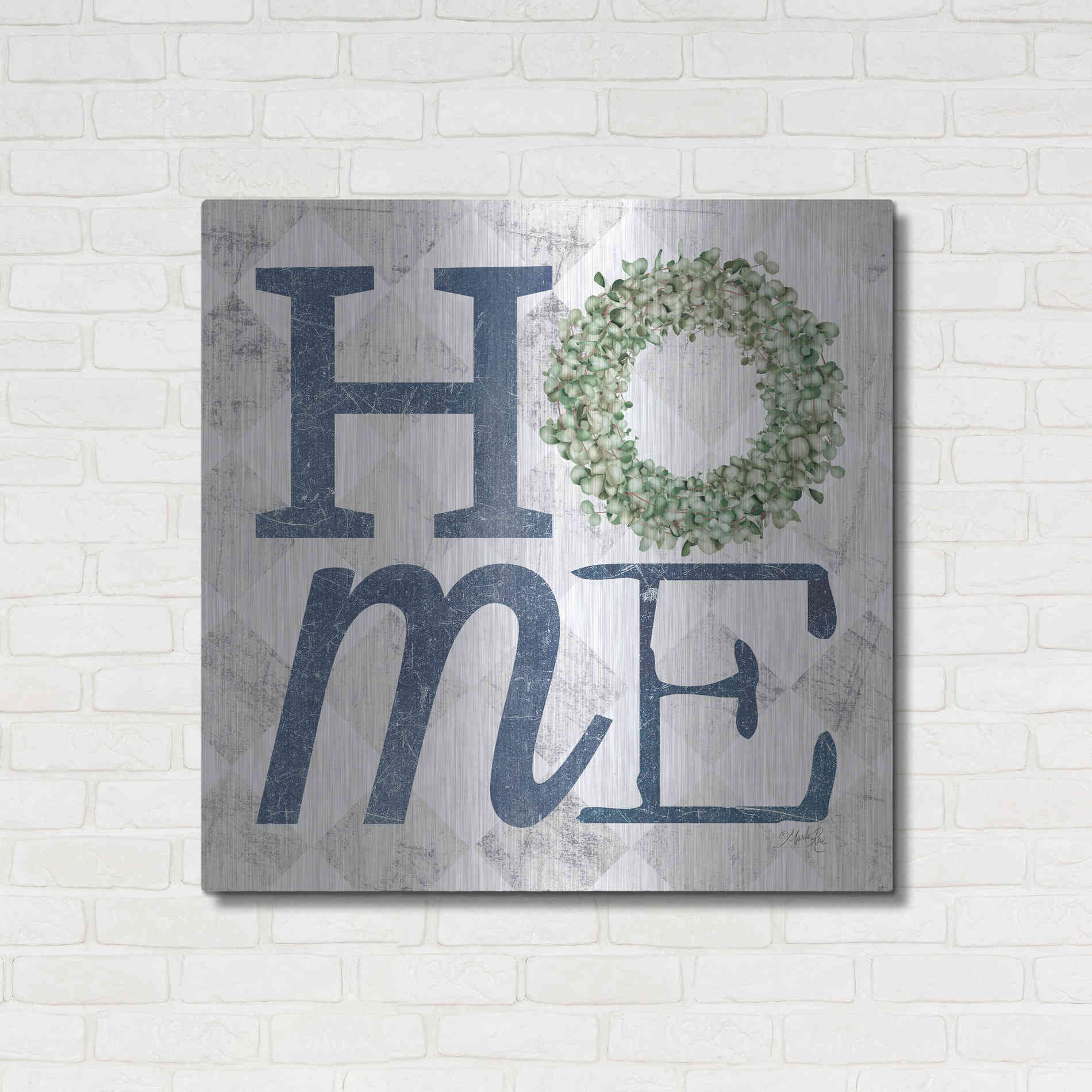 Luxe Metal Art 'Home with Eucalyptus Wreath III' by Marla Rae, Metal Wall Art,36x36