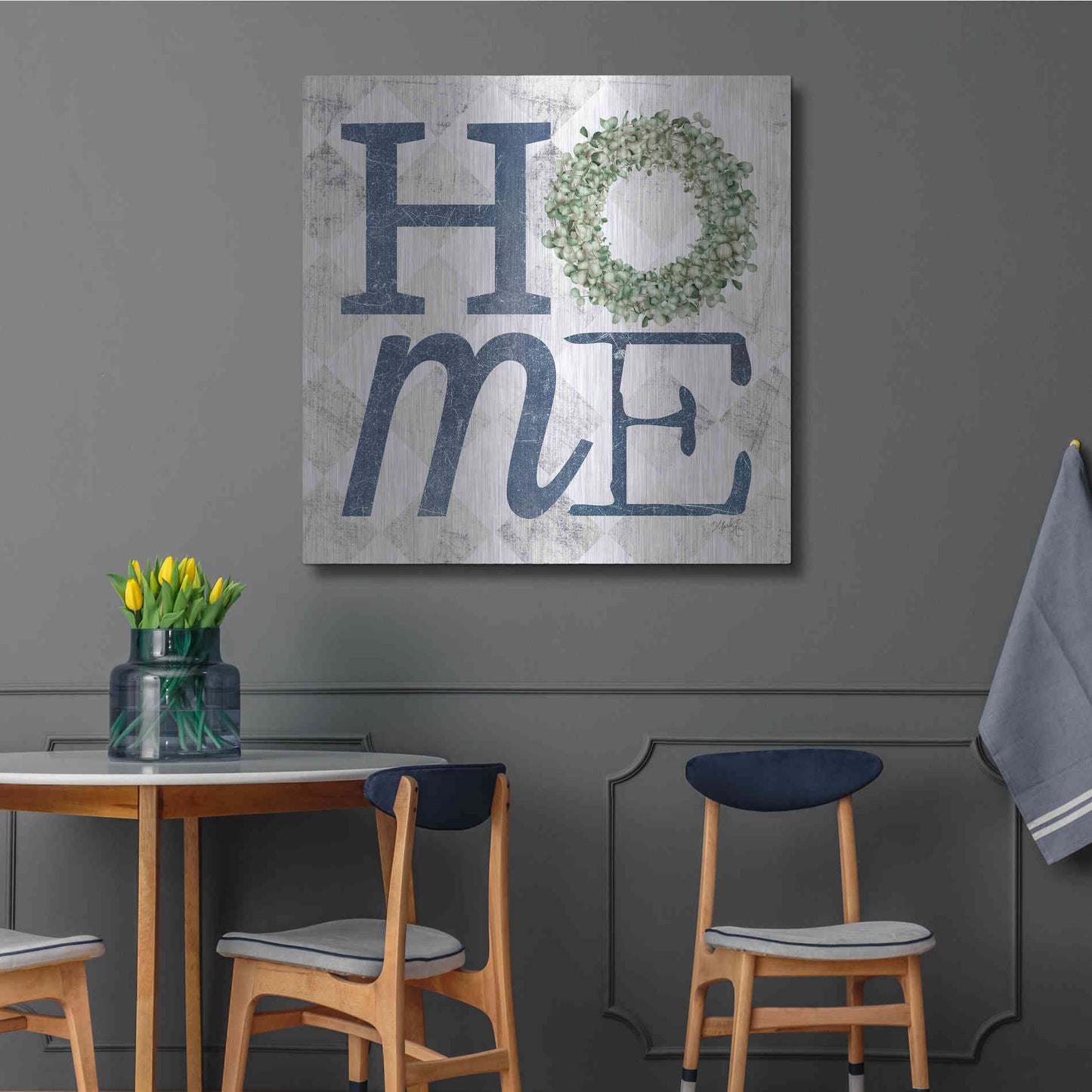 Luxe Metal Art 'Home with Eucalyptus Wreath III' by Marla Rae, Metal Wall Art,36x36