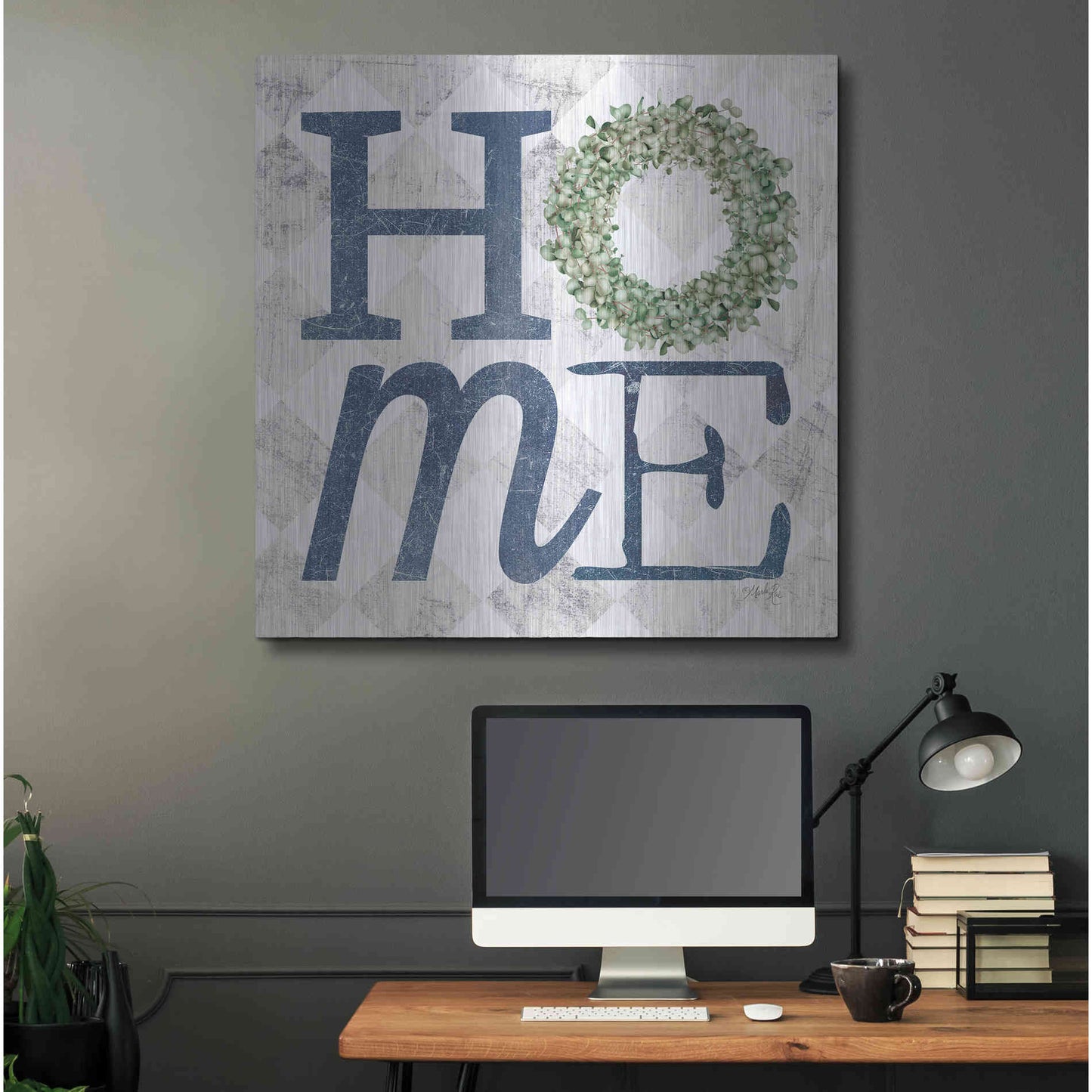 Luxe Metal Art 'Home with Eucalyptus Wreath III' by Marla Rae, Metal Wall Art,36x36