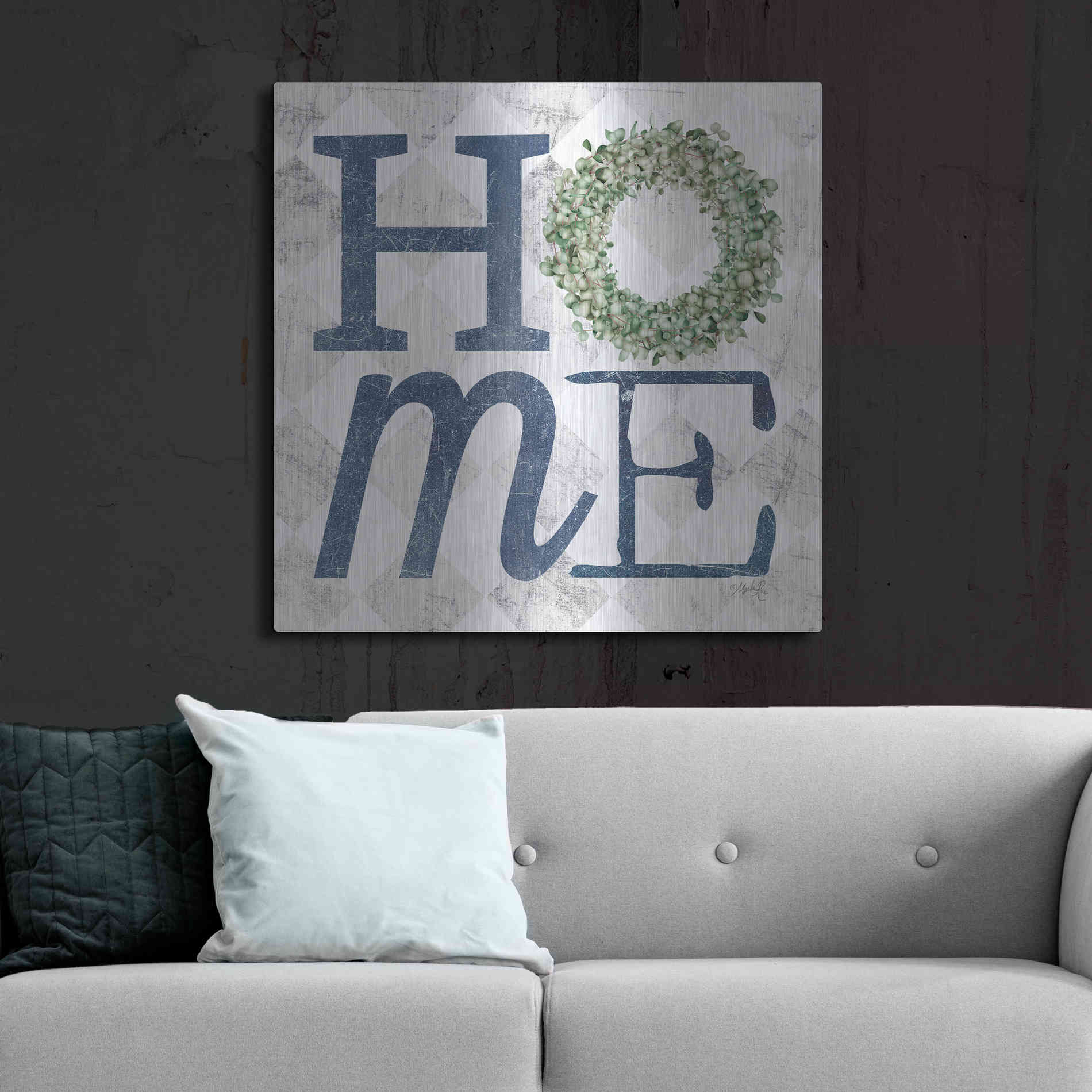 Luxe Metal Art 'Home with Eucalyptus Wreath III' by Marla Rae, Metal Wall Art,36x36