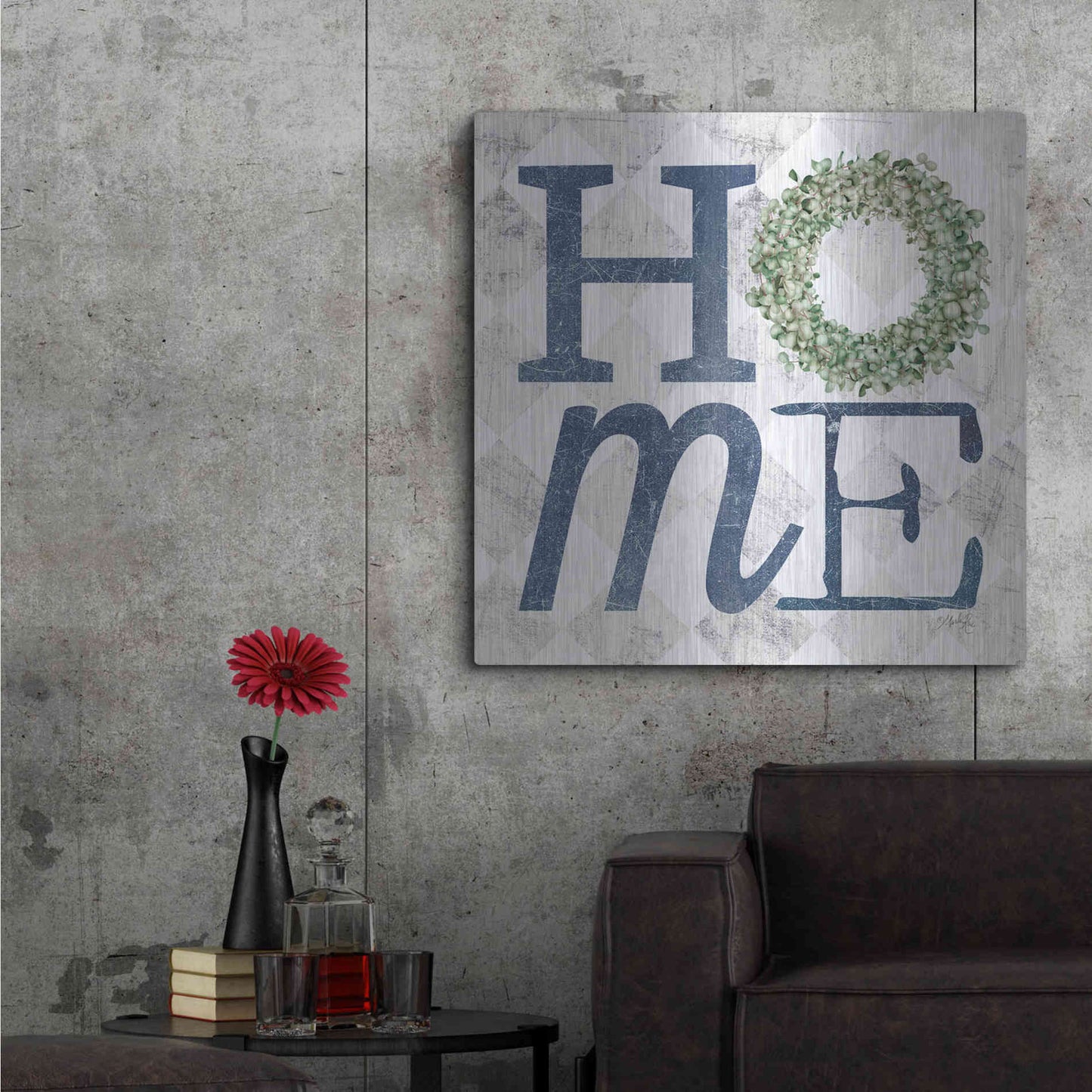 Luxe Metal Art 'Home with Eucalyptus Wreath III' by Marla Rae, Metal Wall Art,36x36