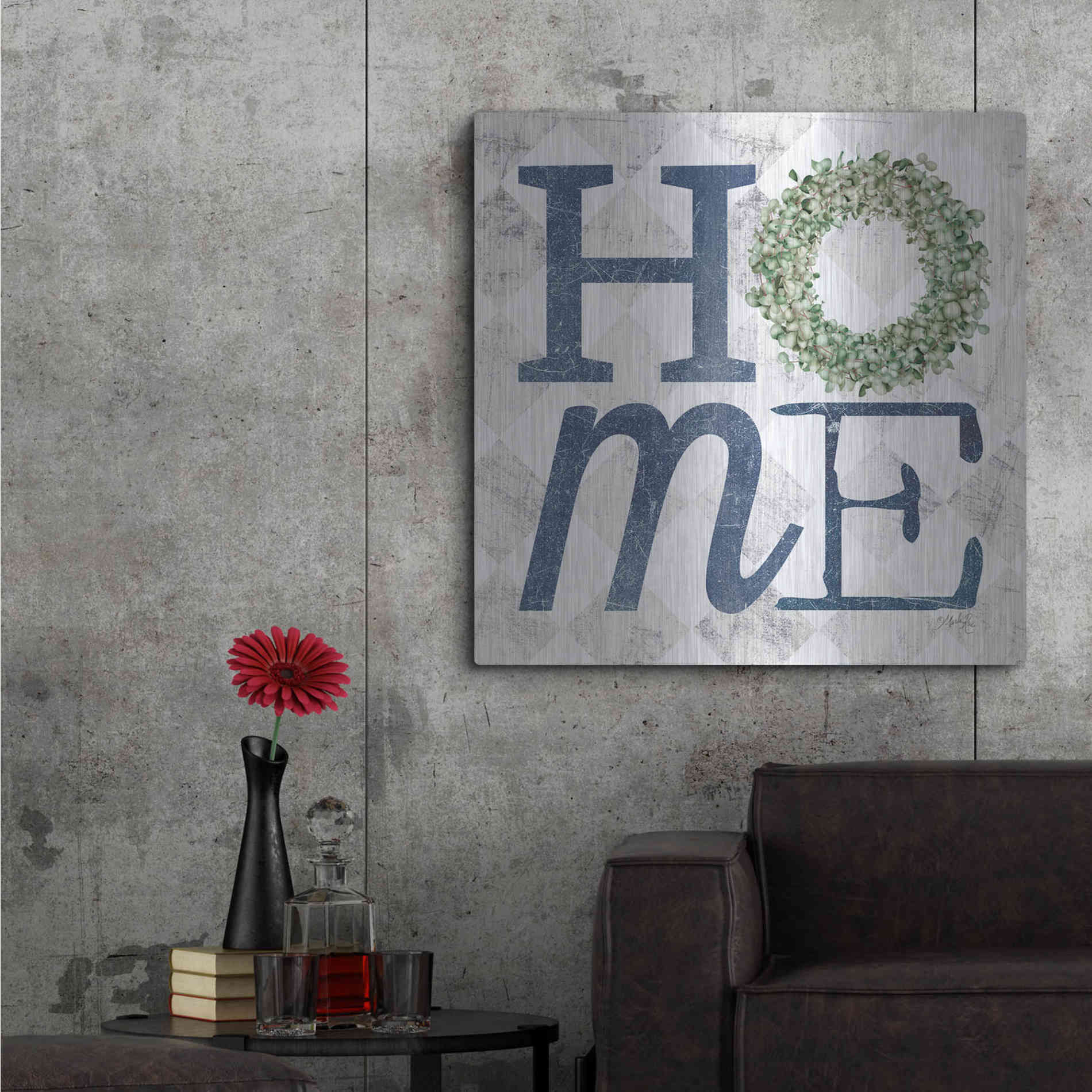 Luxe Metal Art 'Home with Eucalyptus Wreath III' by Marla Rae, Metal Wall Art,36x36