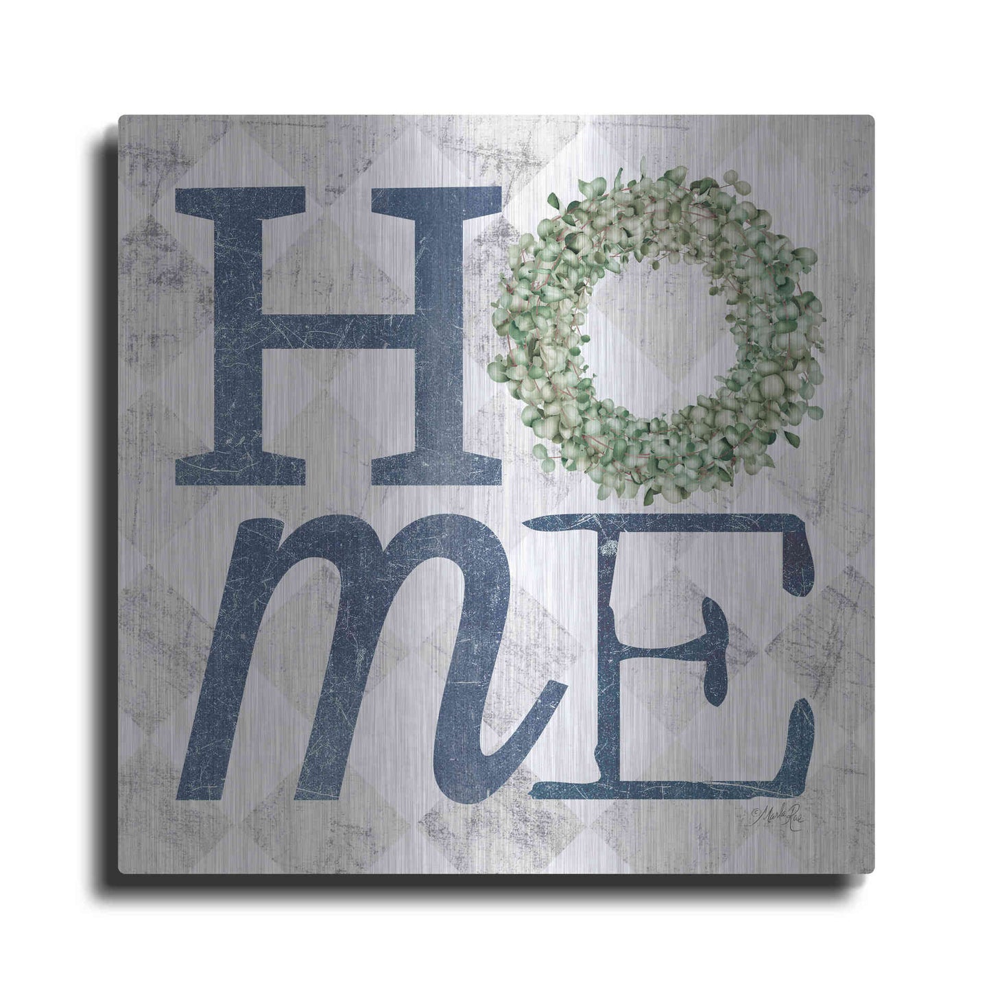 Luxe Metal Art 'Home with Eucalyptus Wreath III' by Marla Rae, Metal Wall Art