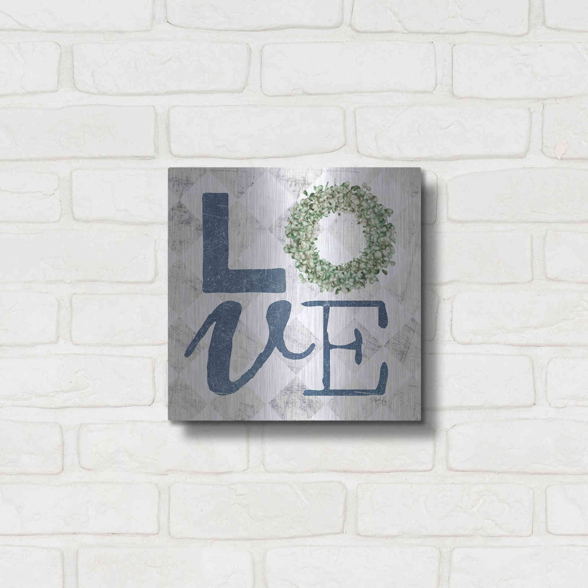 Luxe Metal Art 'Love with Eucalyptus Wreath III' by Marla Rae, Metal Wall Art,12x12