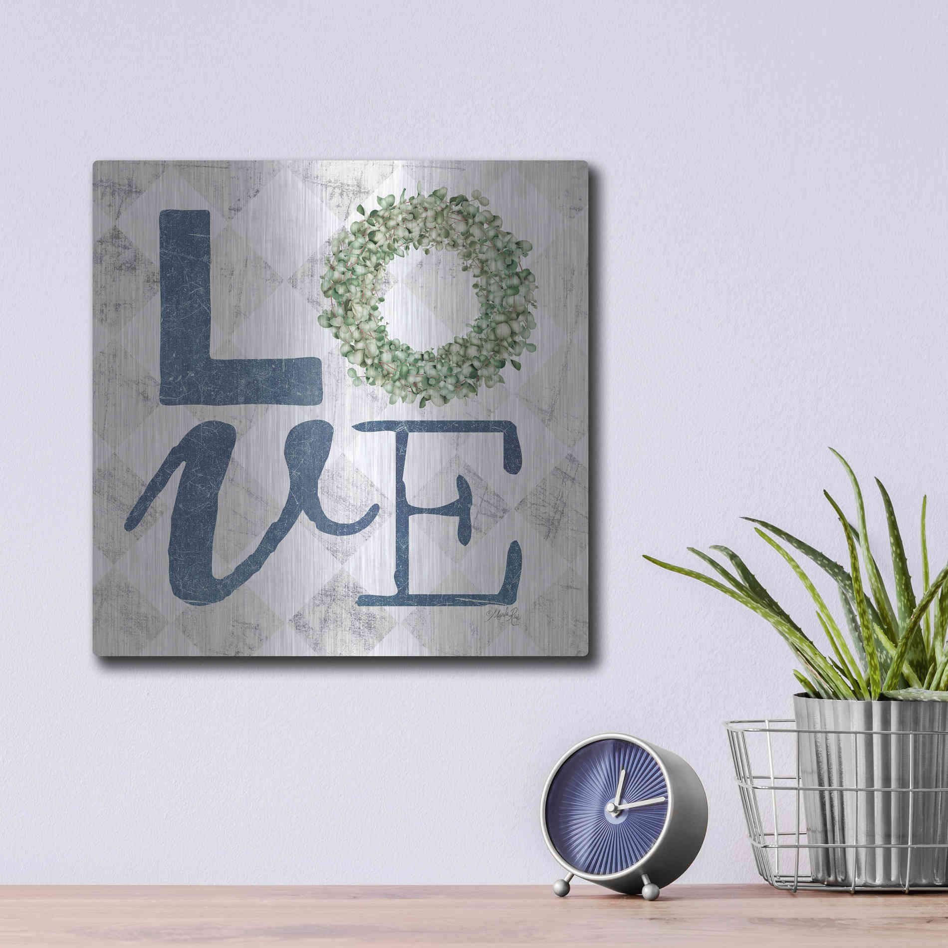 Luxe Metal Art 'Love with Eucalyptus Wreath III' by Marla Rae, Metal Wall Art,12x12